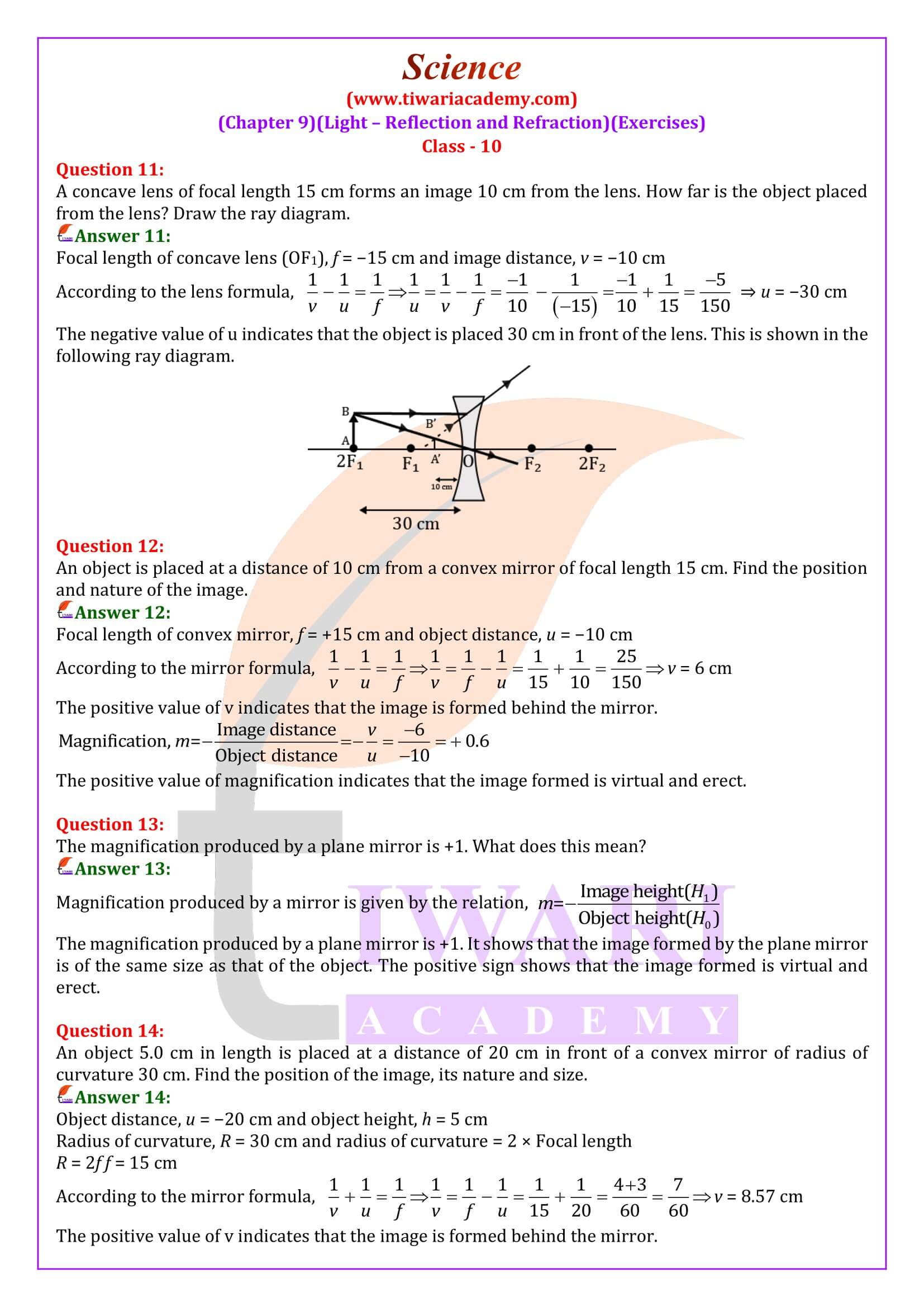 NCERT Solutions for Class 10 Science Chapter 9 Question Answers
