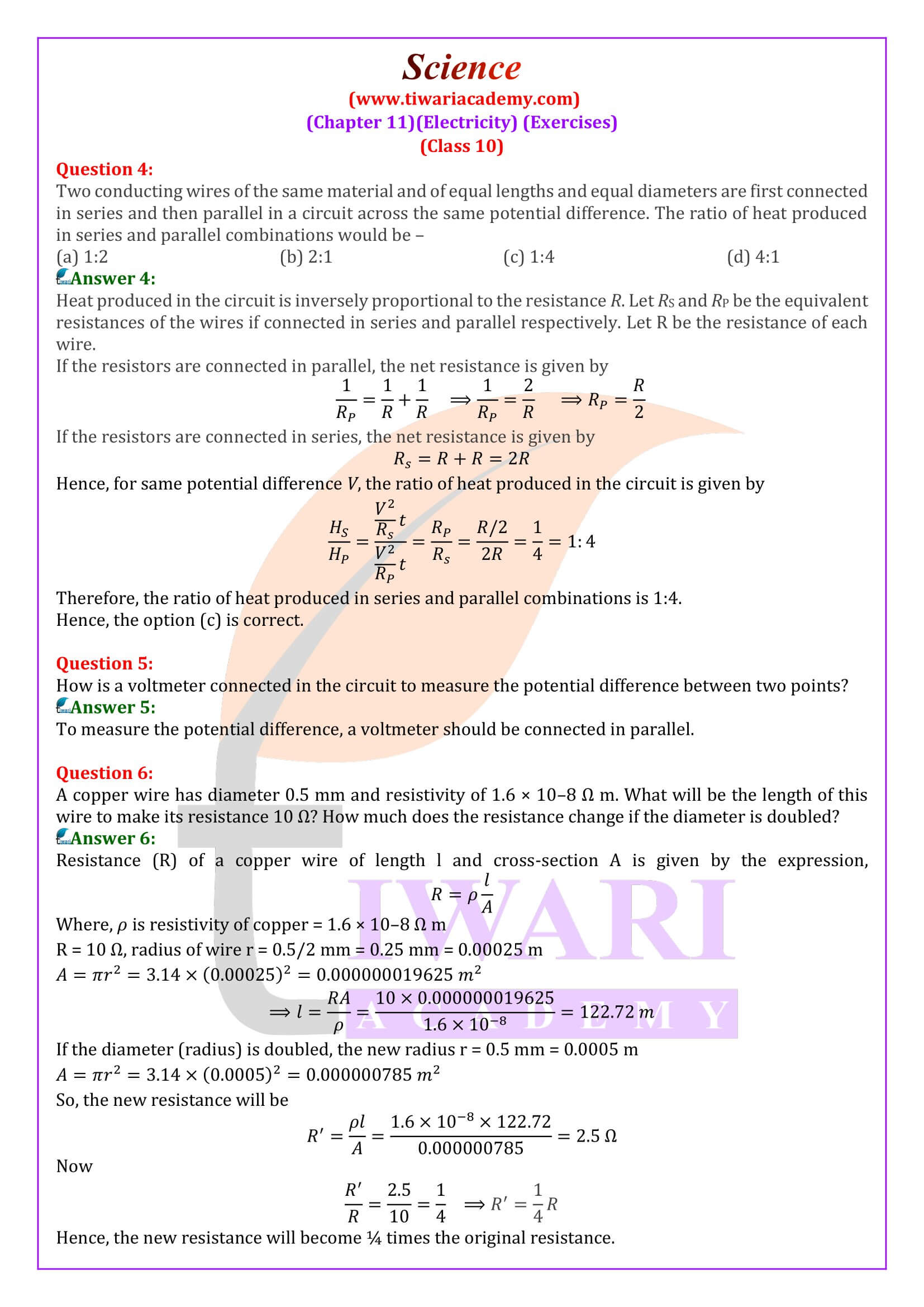 NCERT Solutions for Class 10 Science Chapter 11