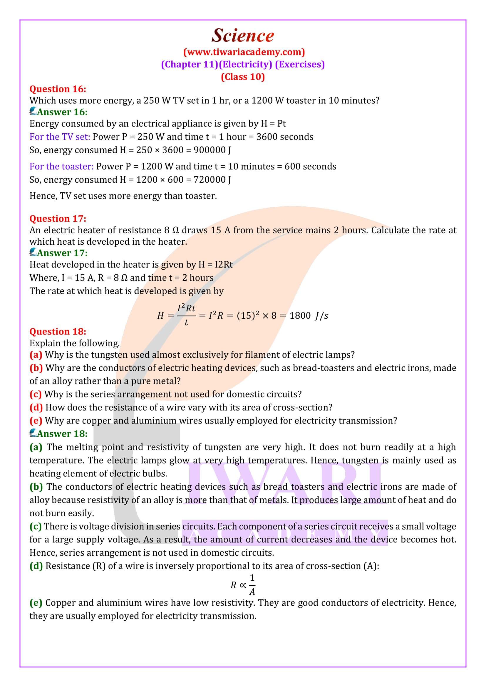 NCERT Solutions for Class 10 Science Chapter 11 Quesiton Answers