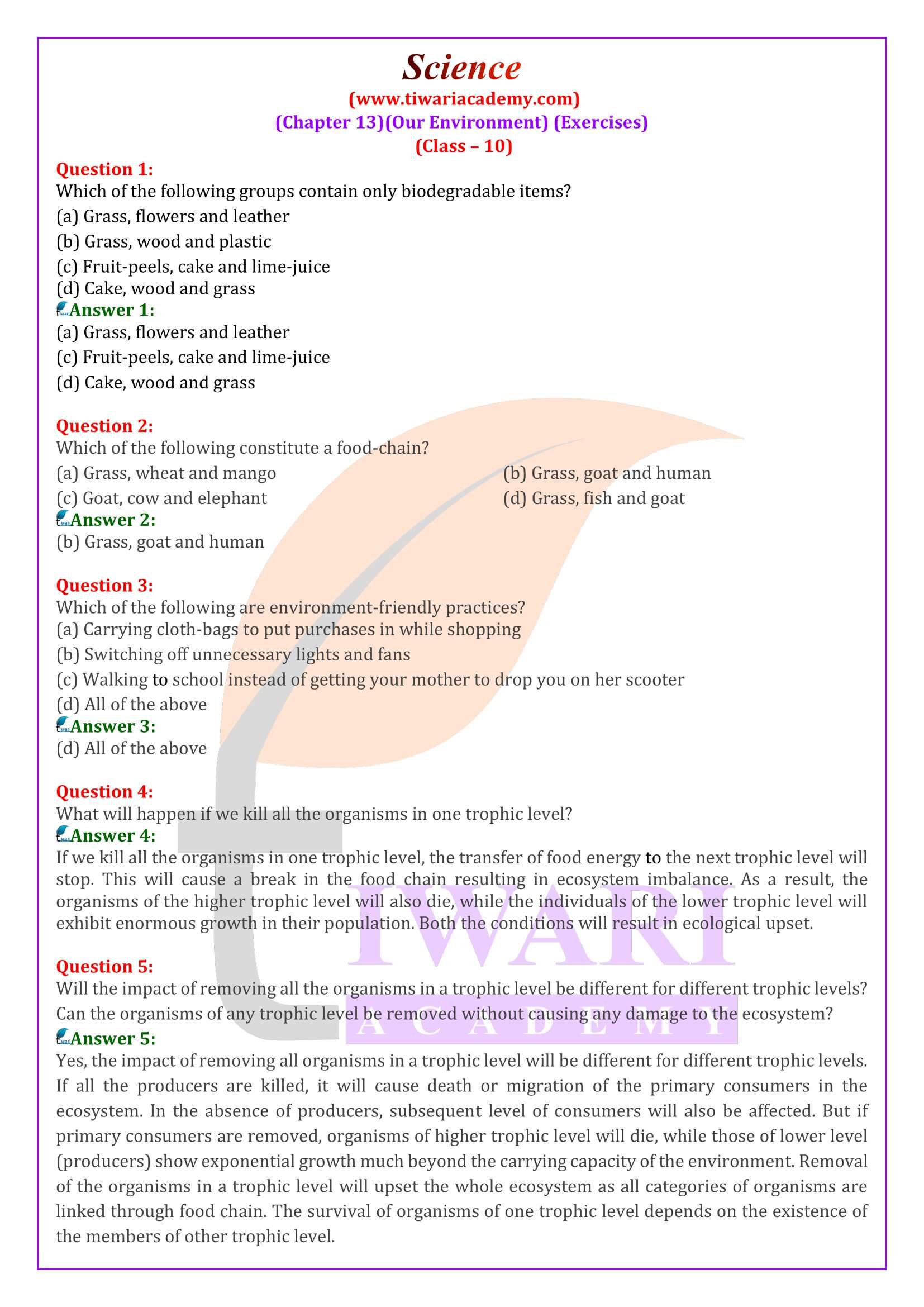 Class 10 Science Chapter 13 Our Environment