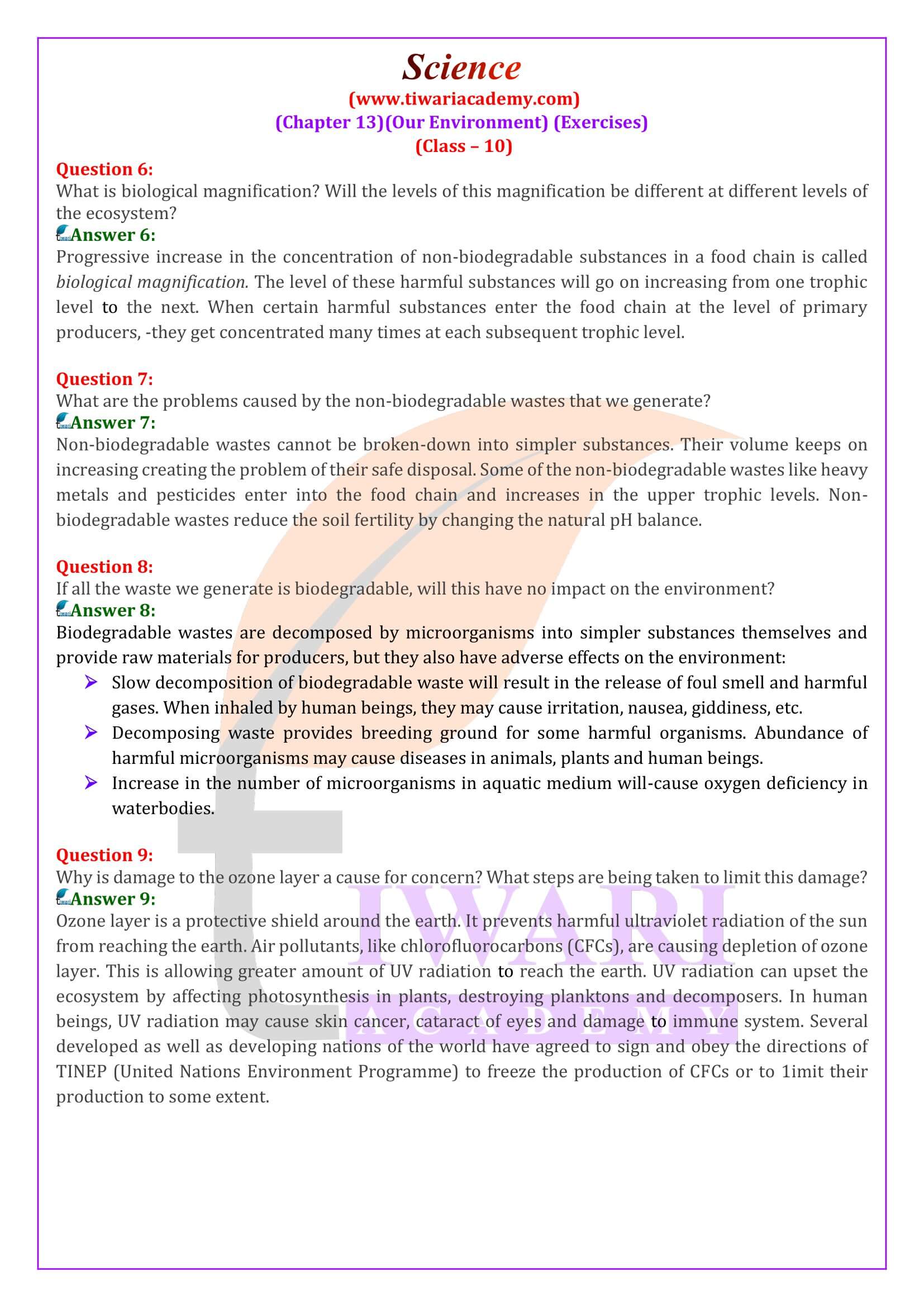 NCERT Solutions for Class 10 Science Chapter 13 Exercises