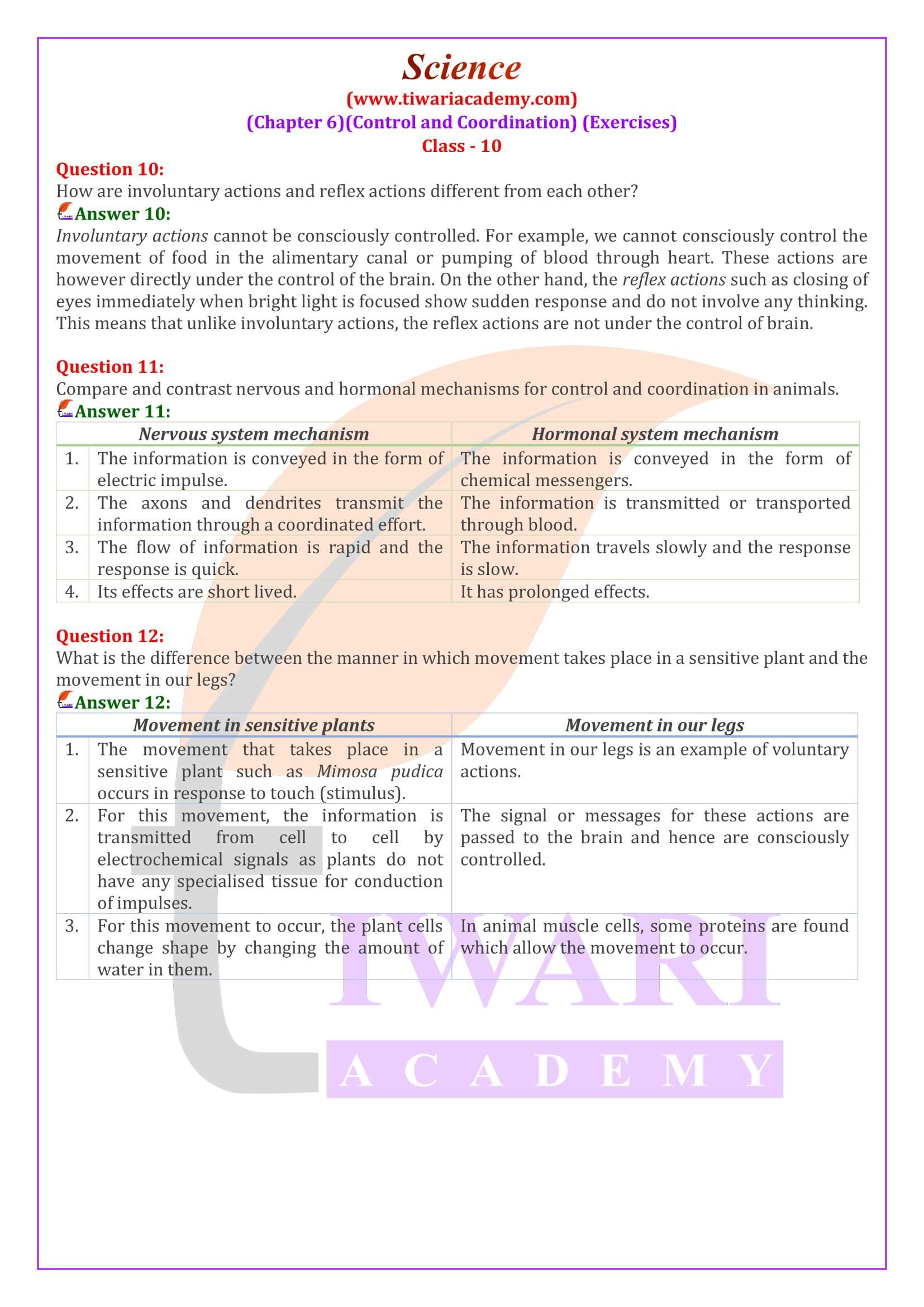 NCERT Solutions for Class 10 Science Chapter 6 Exercises