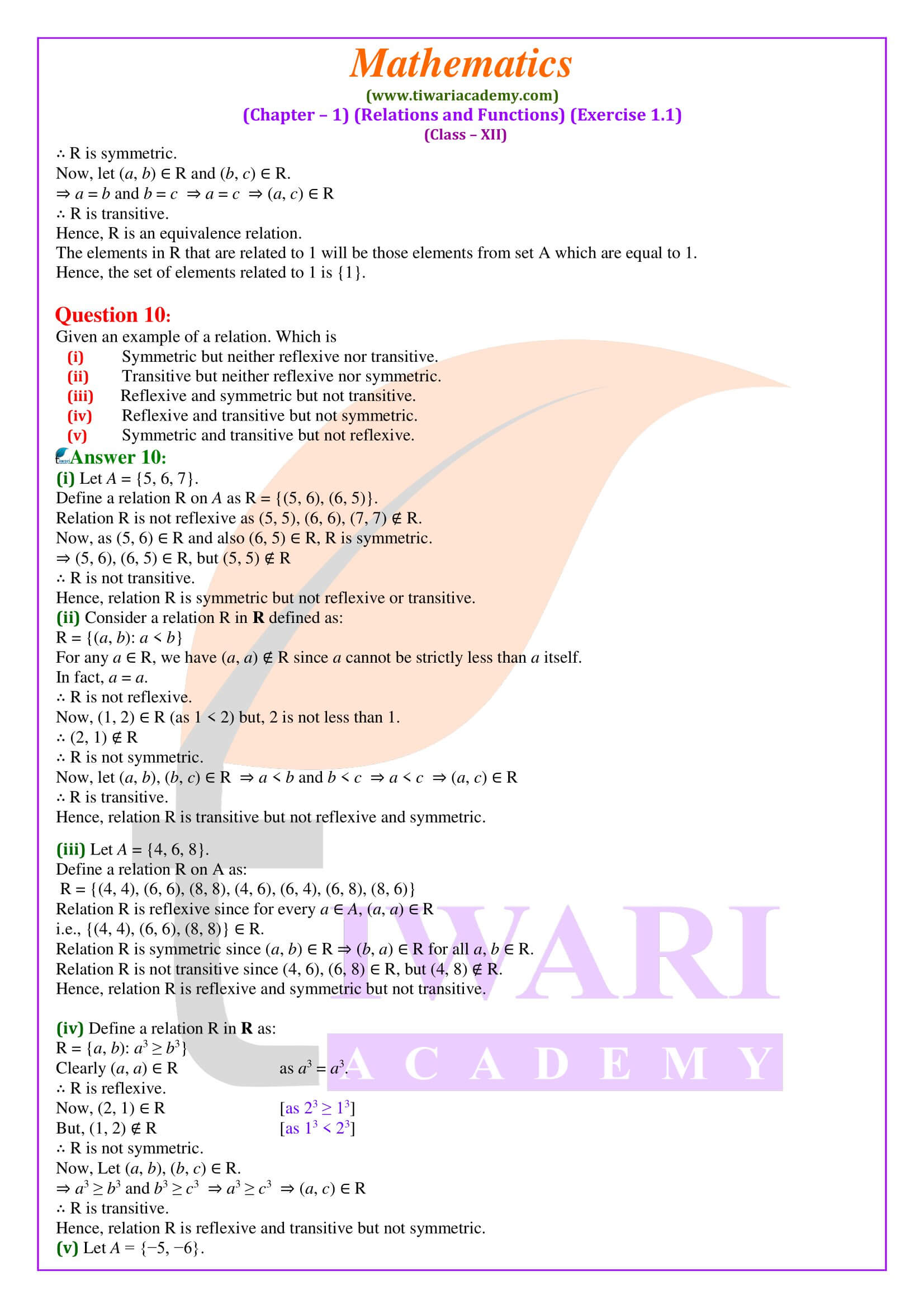 12th Maths ex. 1.1 solutions