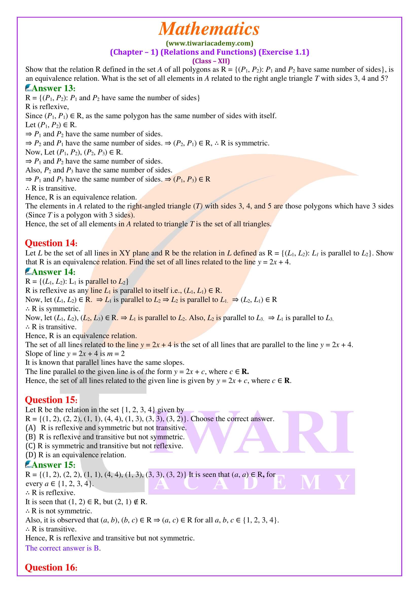 Class 12 Maths Exercise 1.1 NCERT textbook solutions