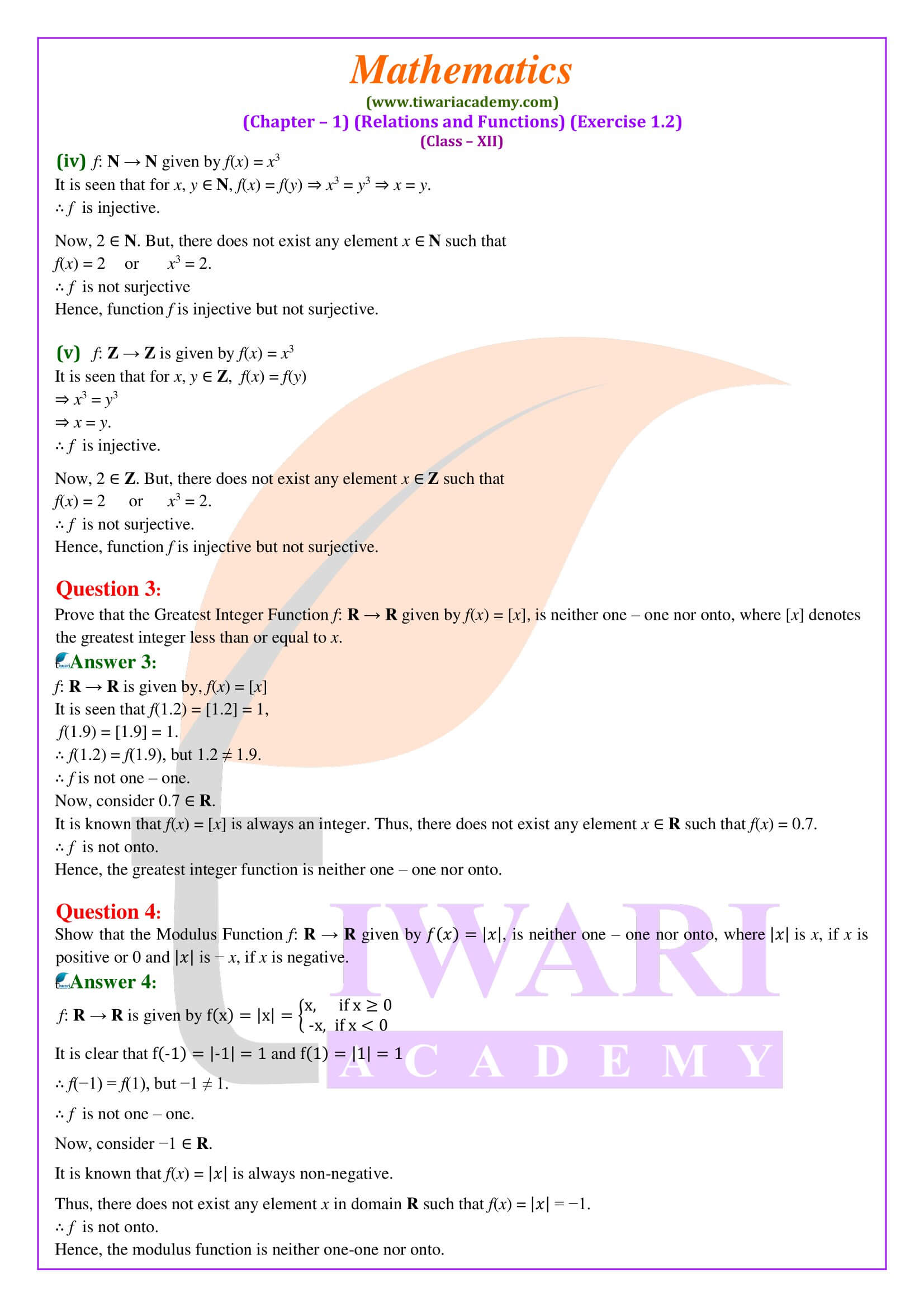 NCERT Solutions for Class 12 Maths Exercise 1.2