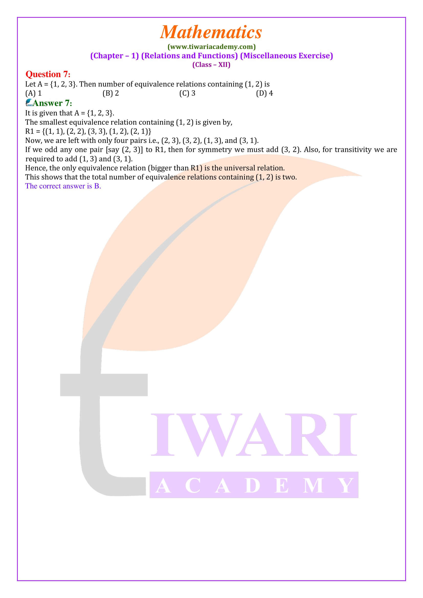 Class 12 Maths Chapter 1 Miscellaneous Exercise solutions for new session