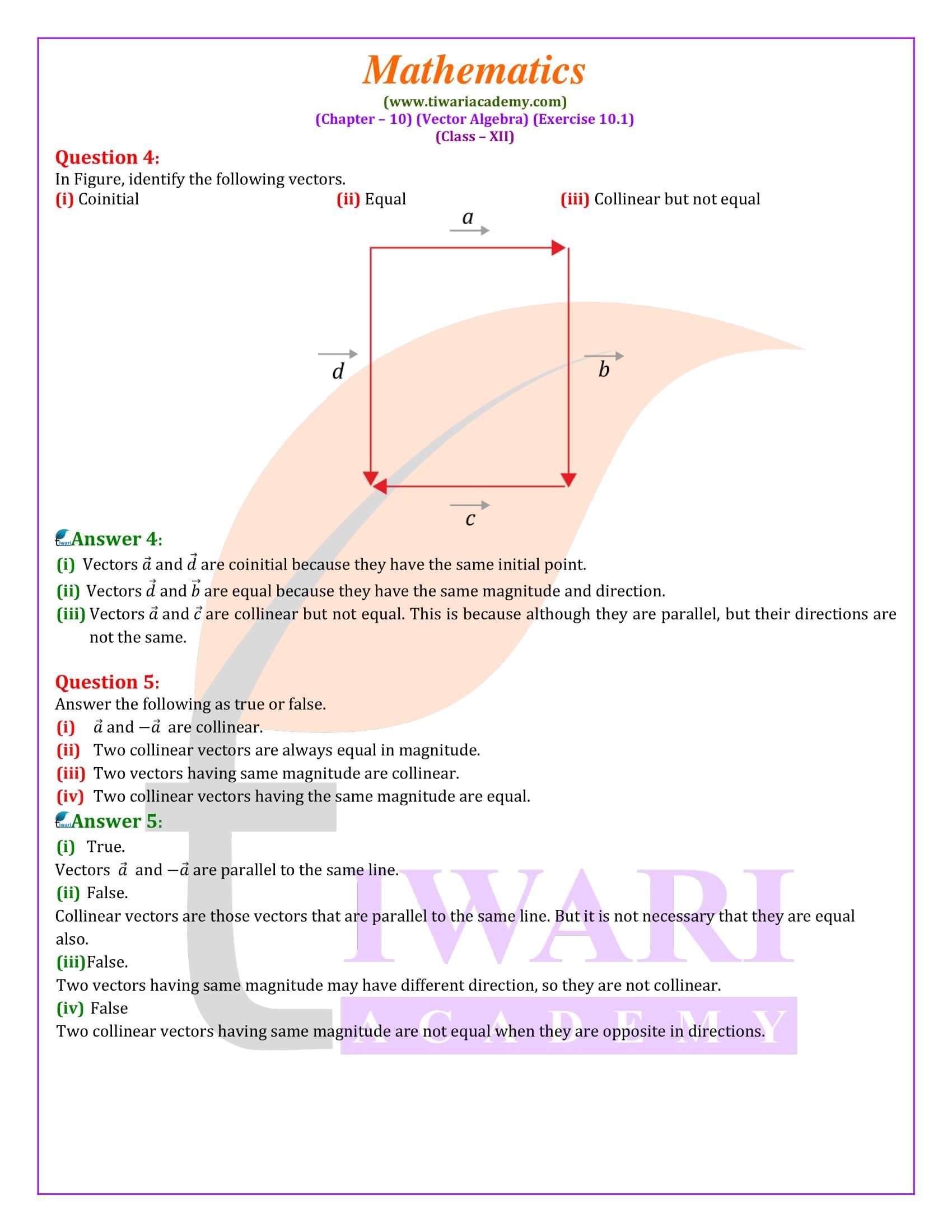 NCERT Class 12 Maths Exercise 10.1 solutions guide
