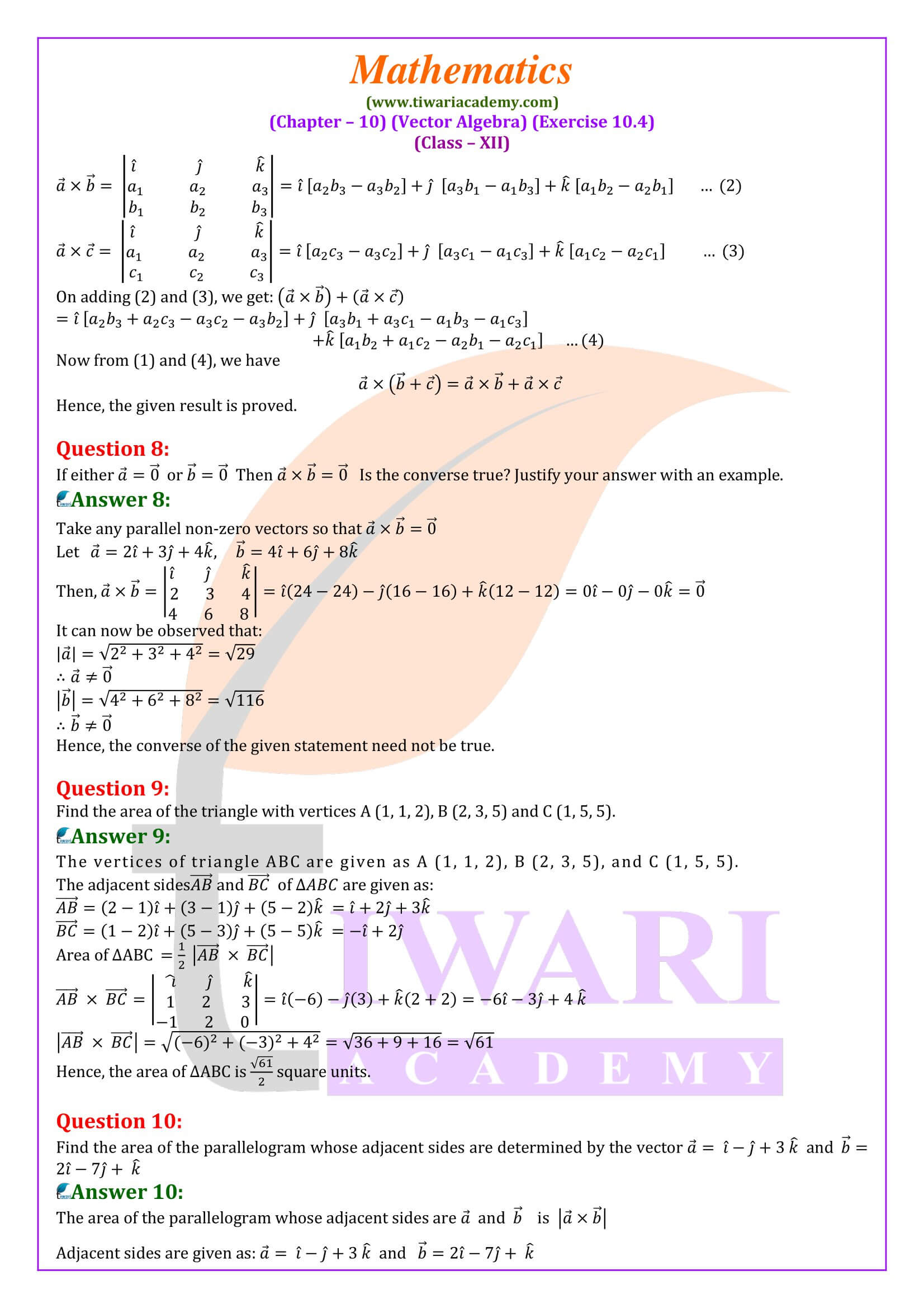 12th Maths ex. 10.4 solutions