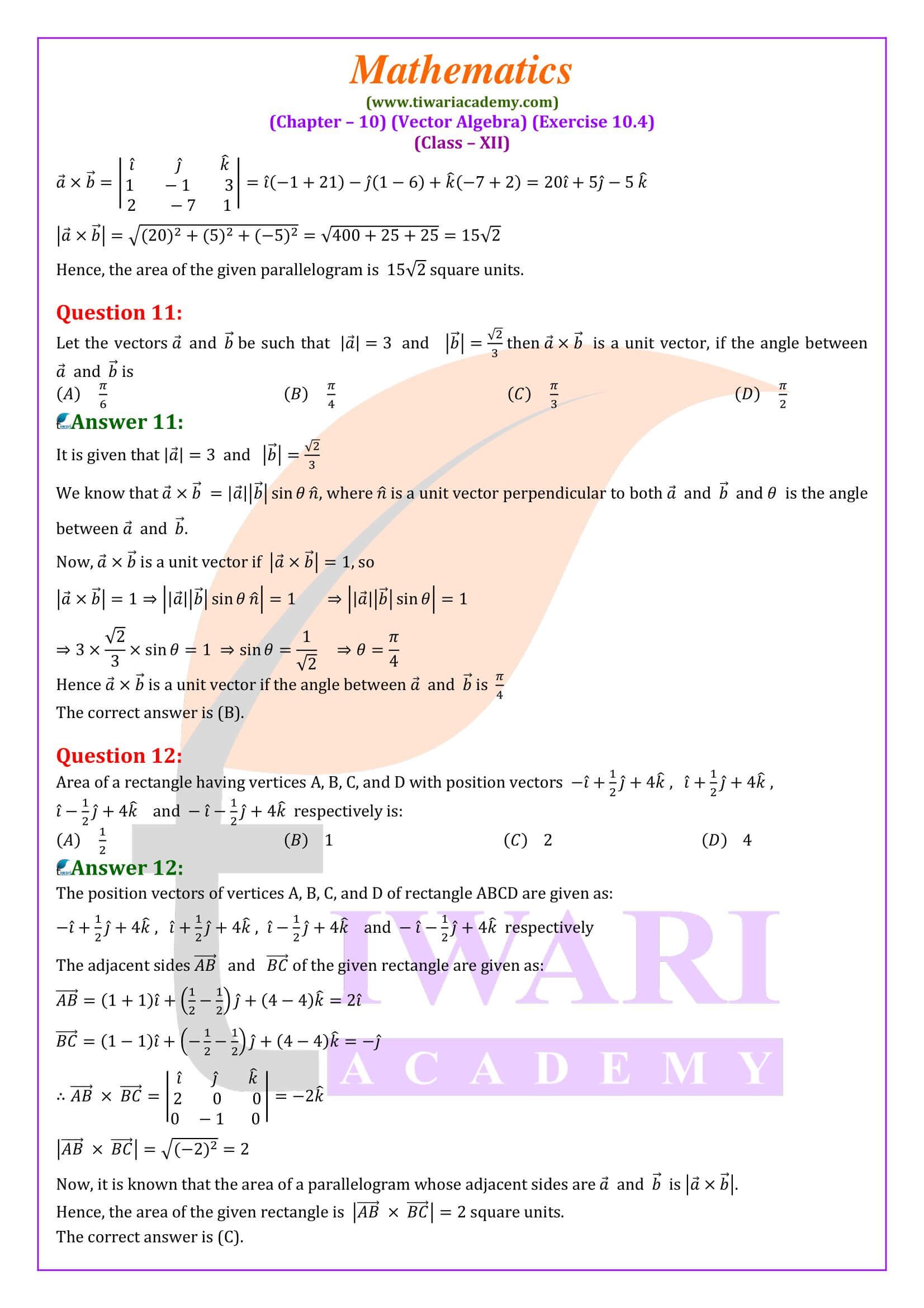 Ex. 10.4 Class 12 Maths