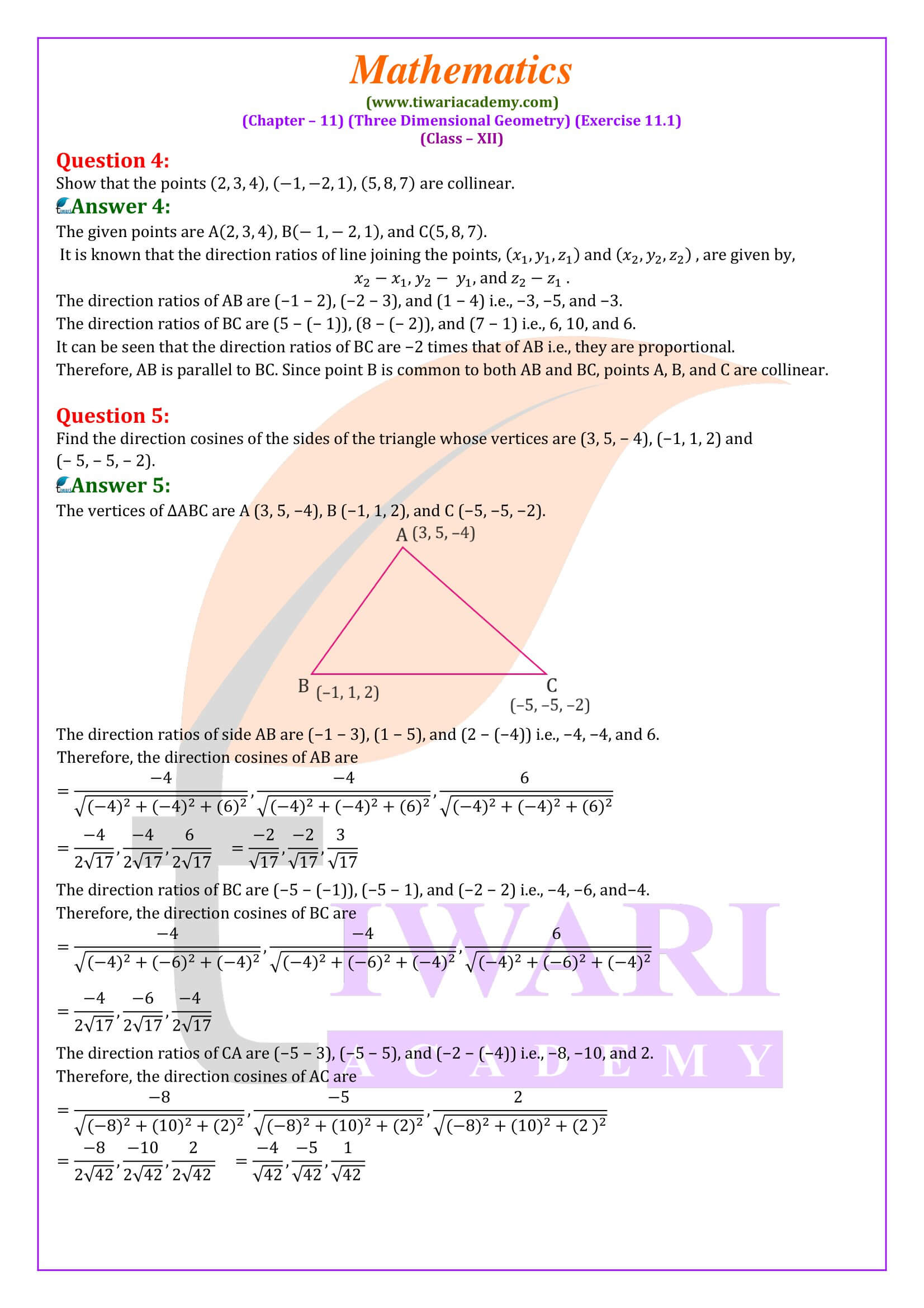 Class 12 Maths ex. 11.1 solutions guide