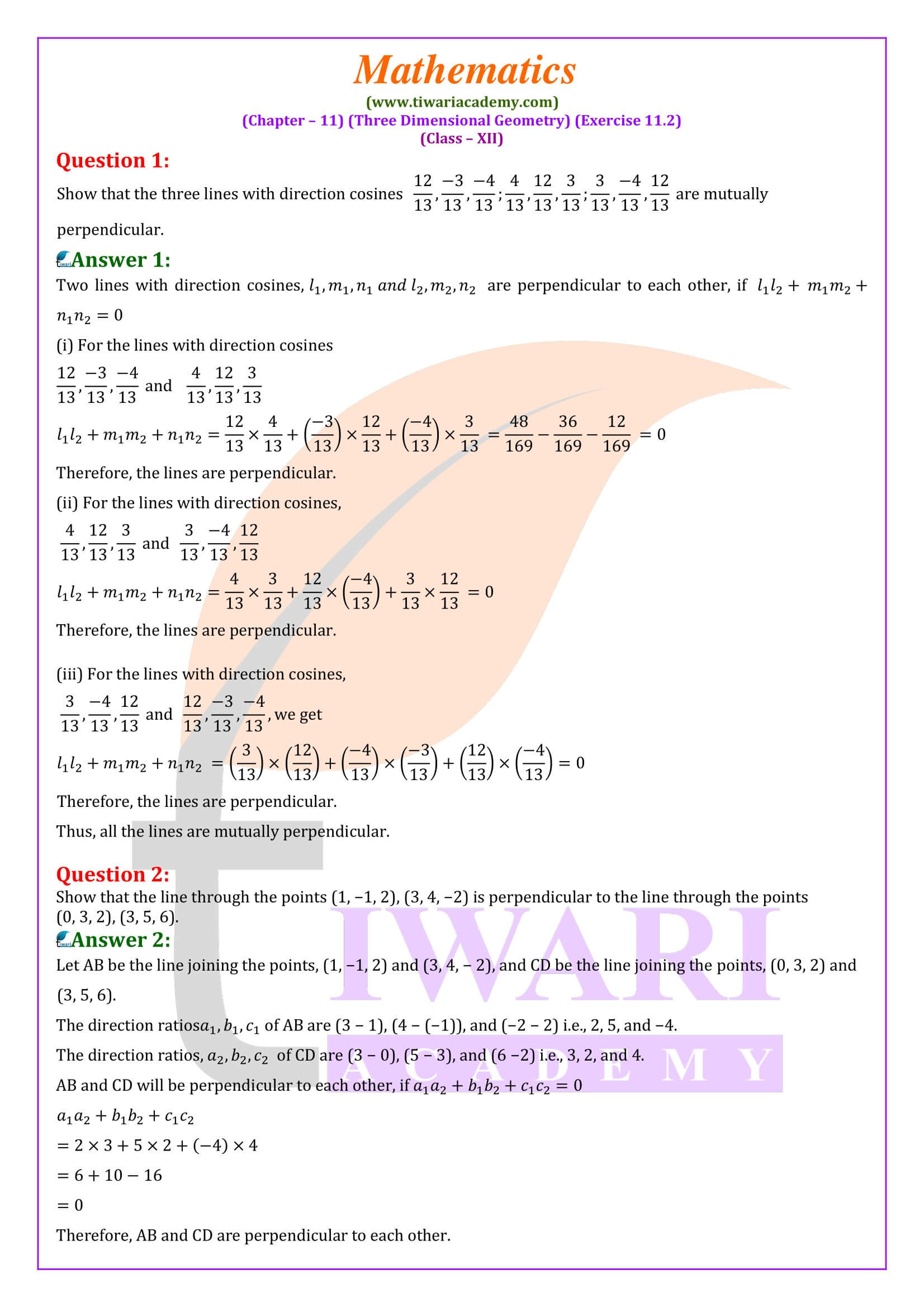 Class 12 Maths Exercise 11.2 solutions