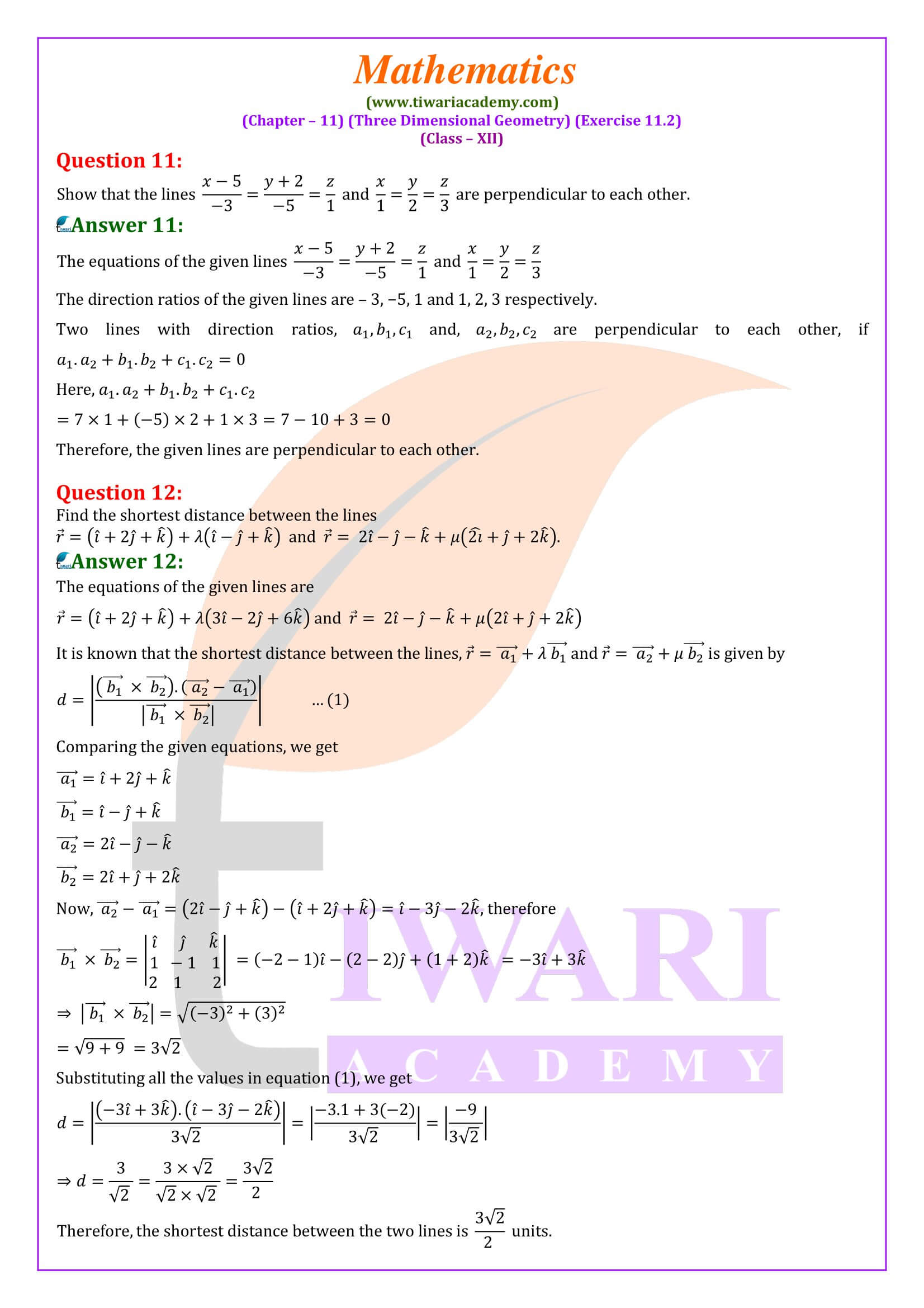 12th Maths ex. 11.2 solutions