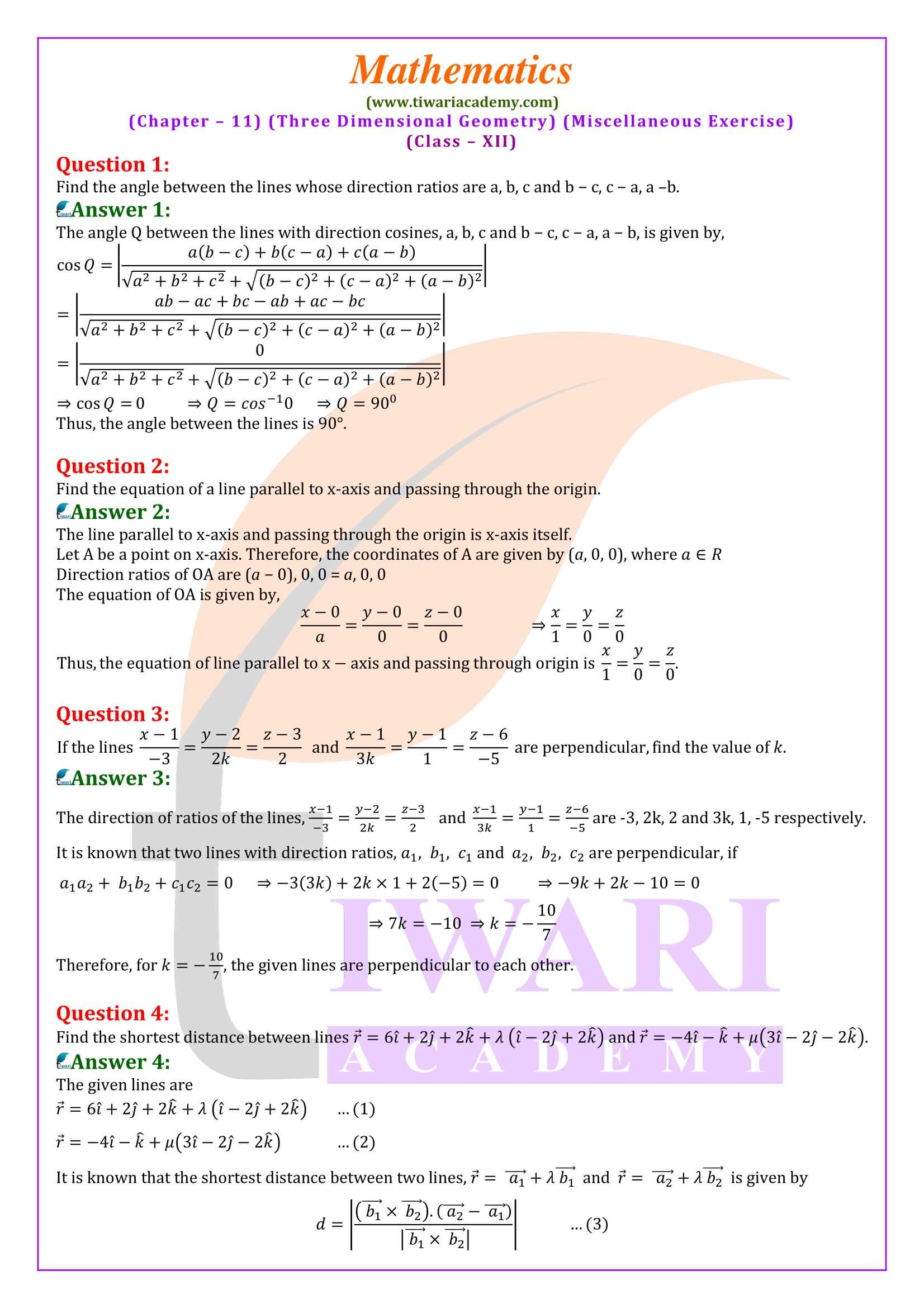 Class 12 Maths Chapter 11 Miscellaneous Exercise solutionns