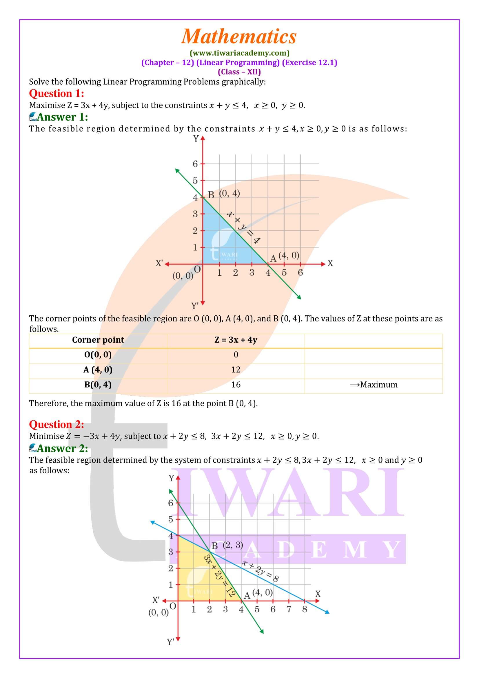 Class 12 Maths Exercise 12.1 solutions