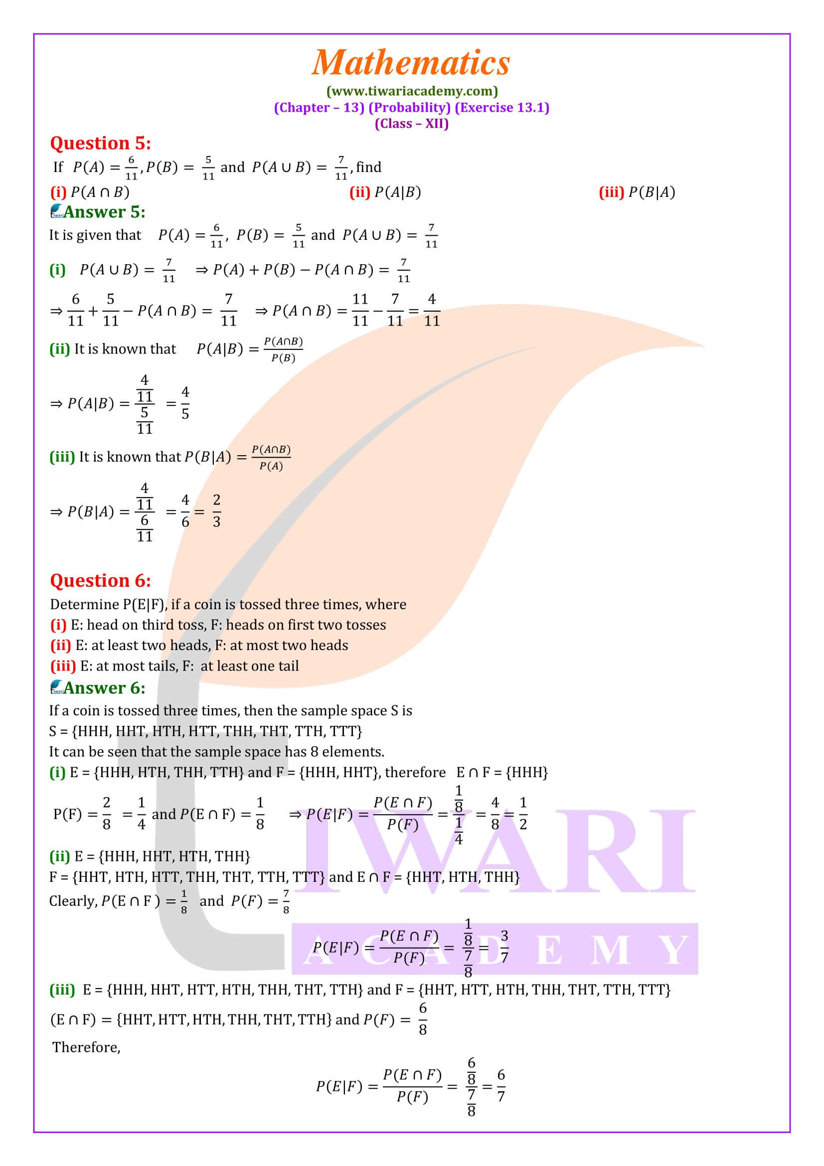 NCERT Class 12 Maths ex. 13.1 solutions
