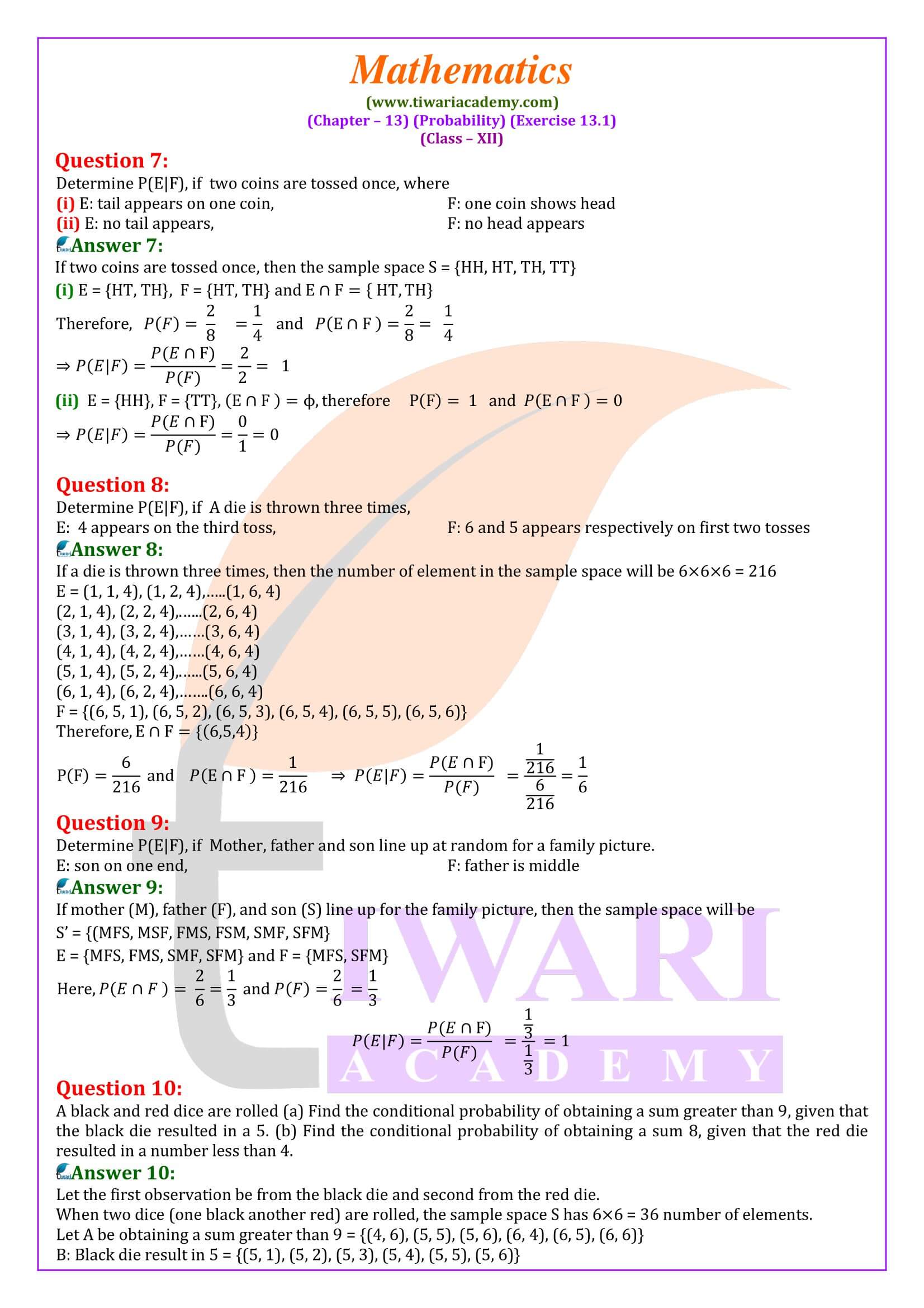 NCERT Class 12 Maths Exercise 13.1 Solutions