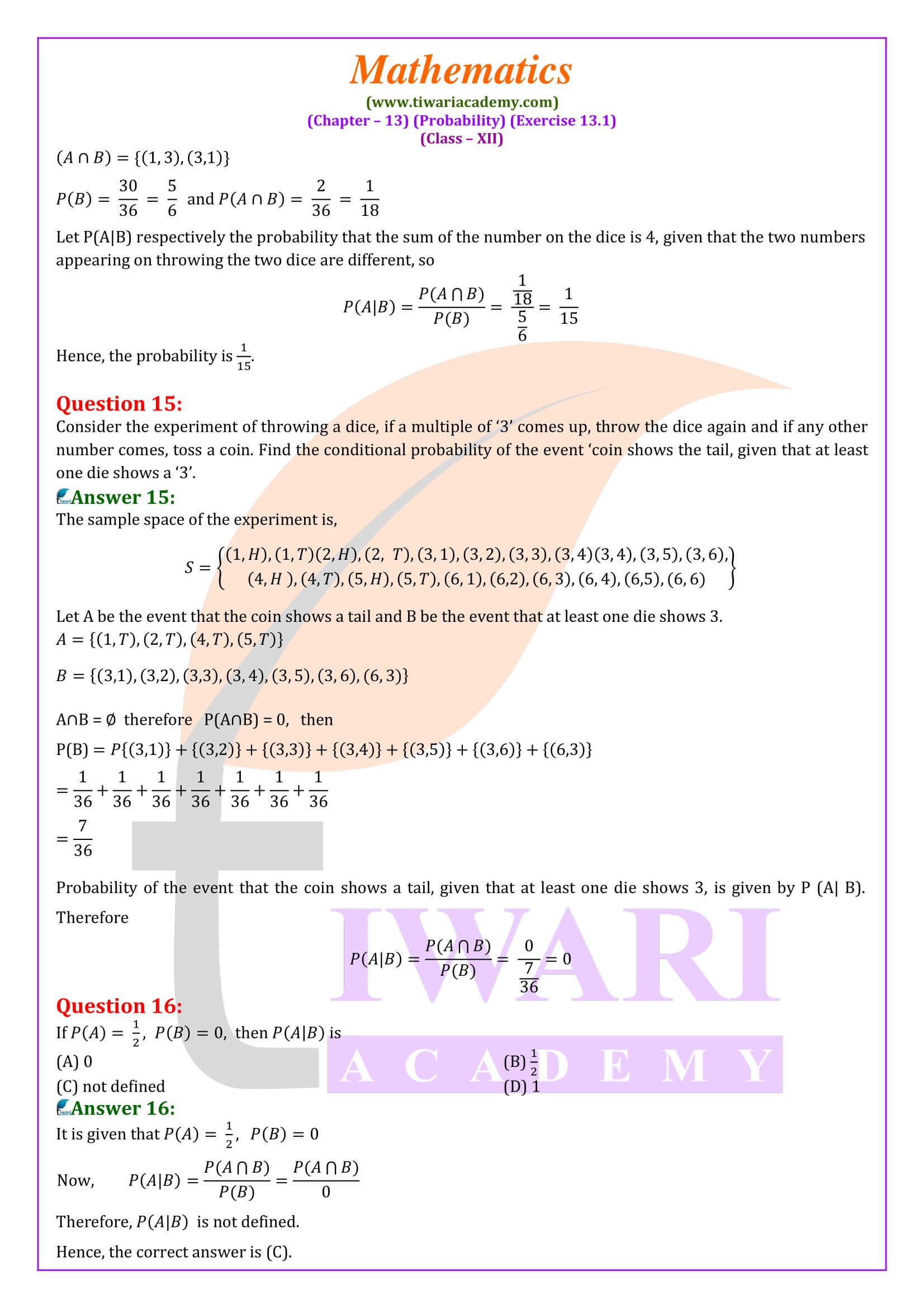 Ex. 13.1 Class 12 Maths