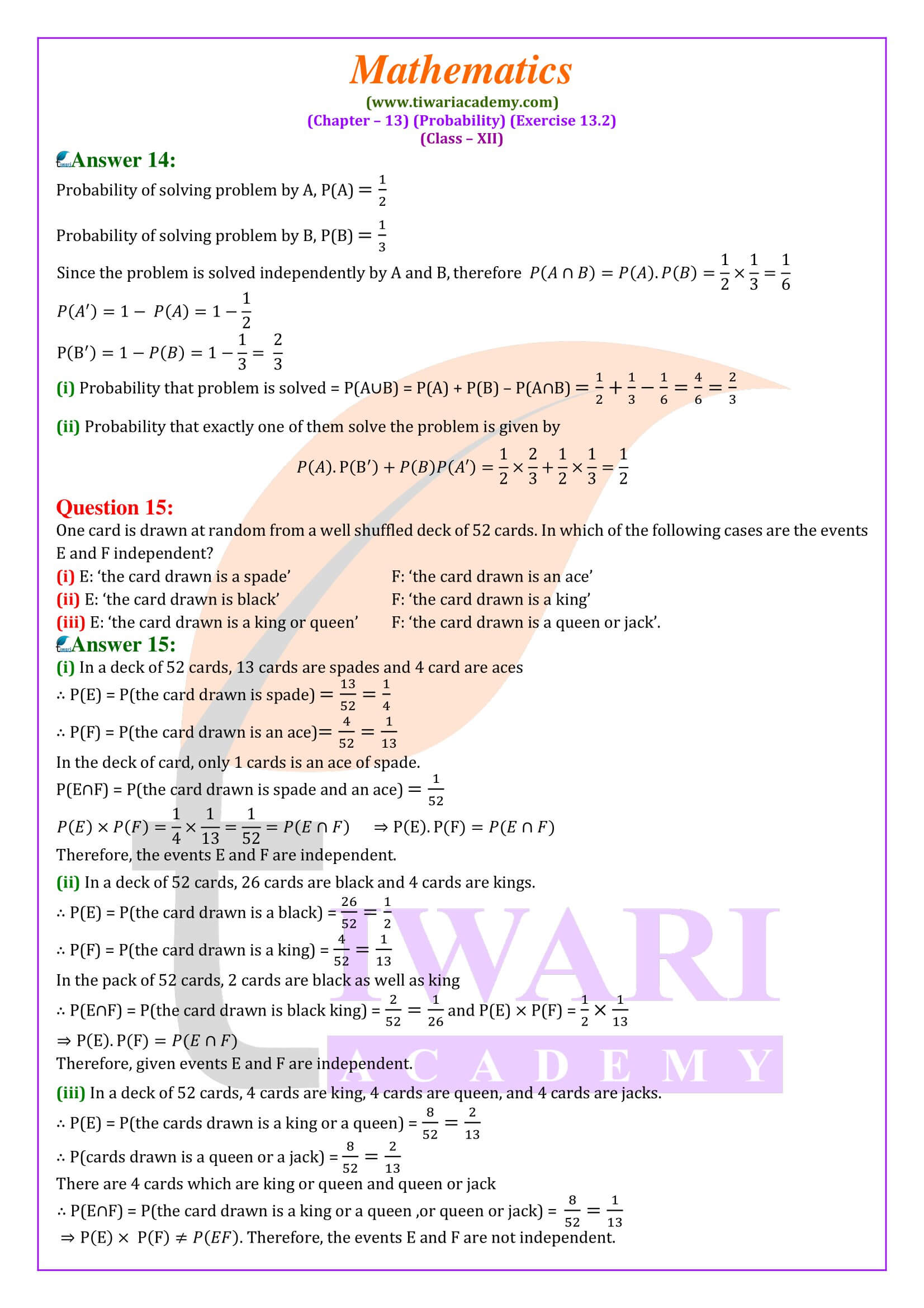 Ex. 13.2 Class 12 Maths