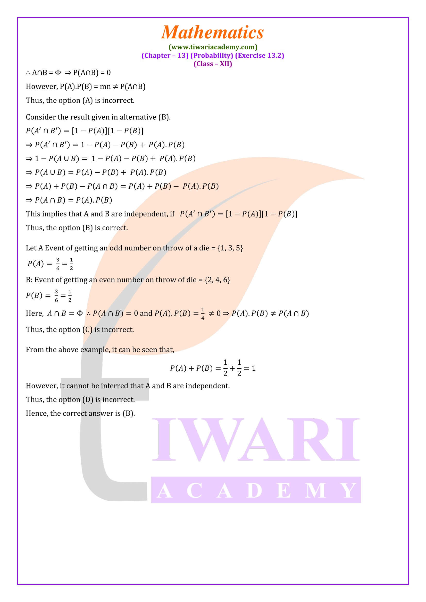 12tH Maths ex. 13.2 explanation in PDF and videos