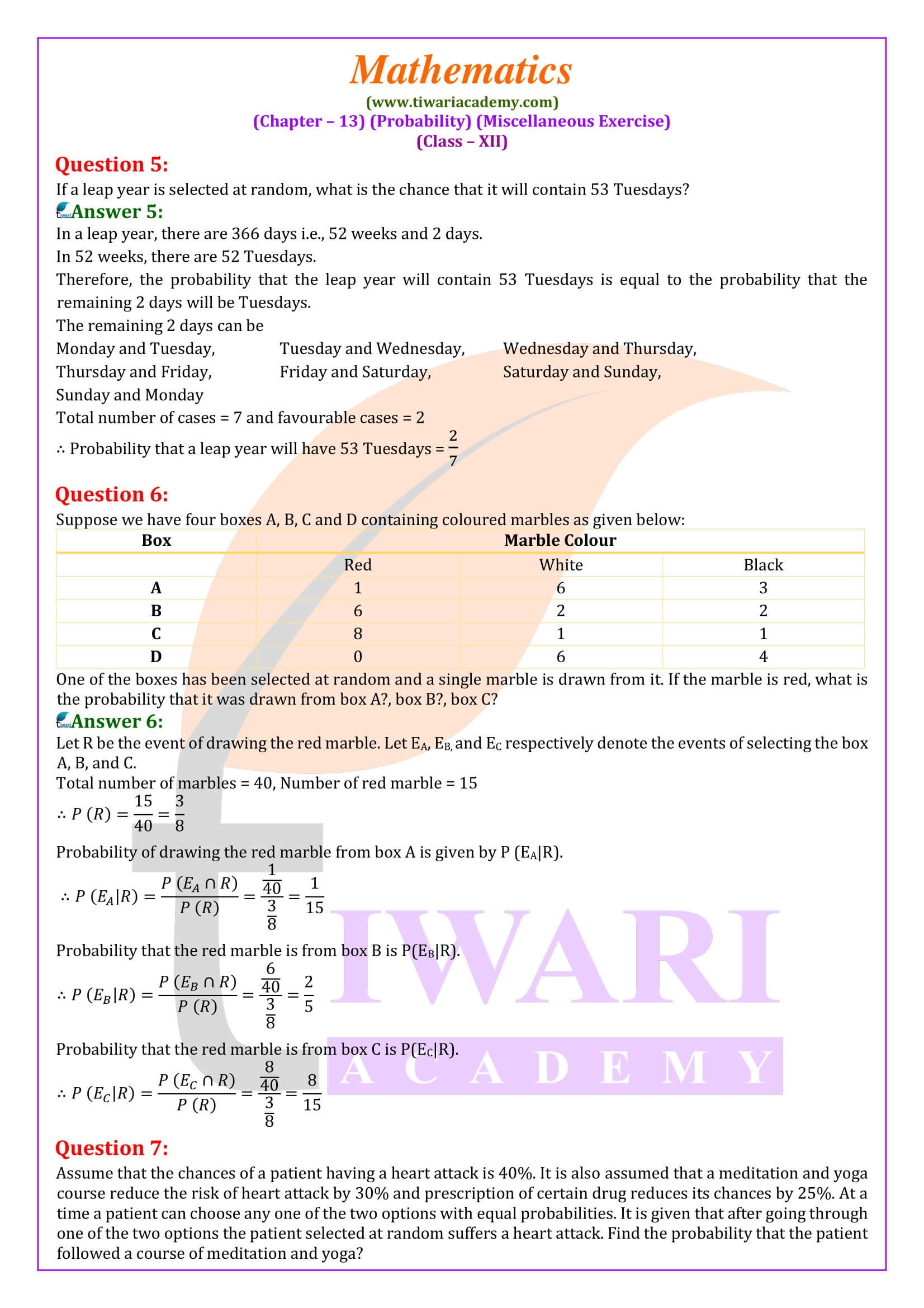 NCERT Class 12 Maths Chapter 13 Miscellaneous Exercise Solutions in Enlgish Medium