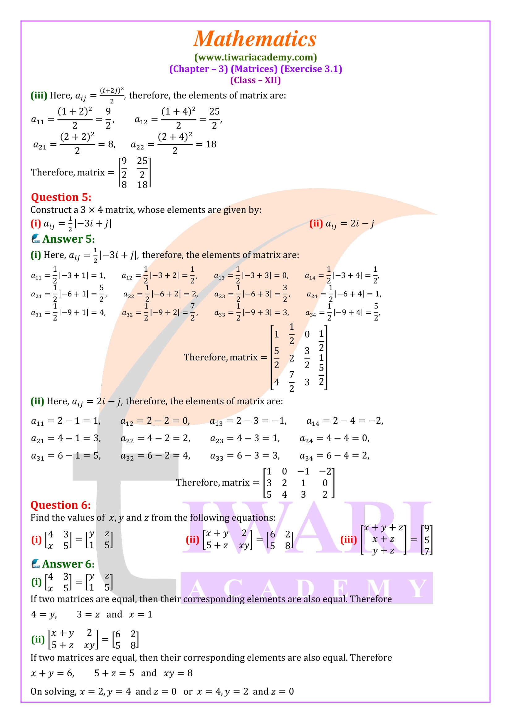 NCERT Solutions for Class 12 Maths Exercise 3.1