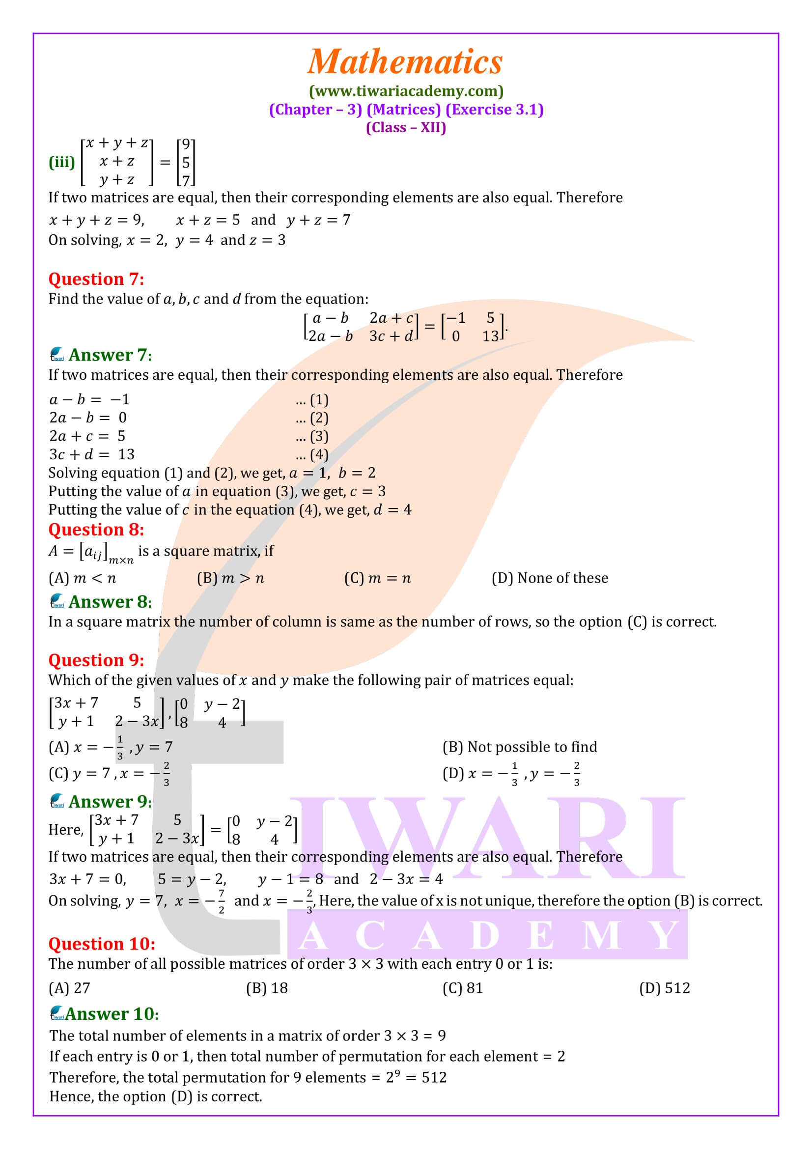 12th Maths Ex. 3.1