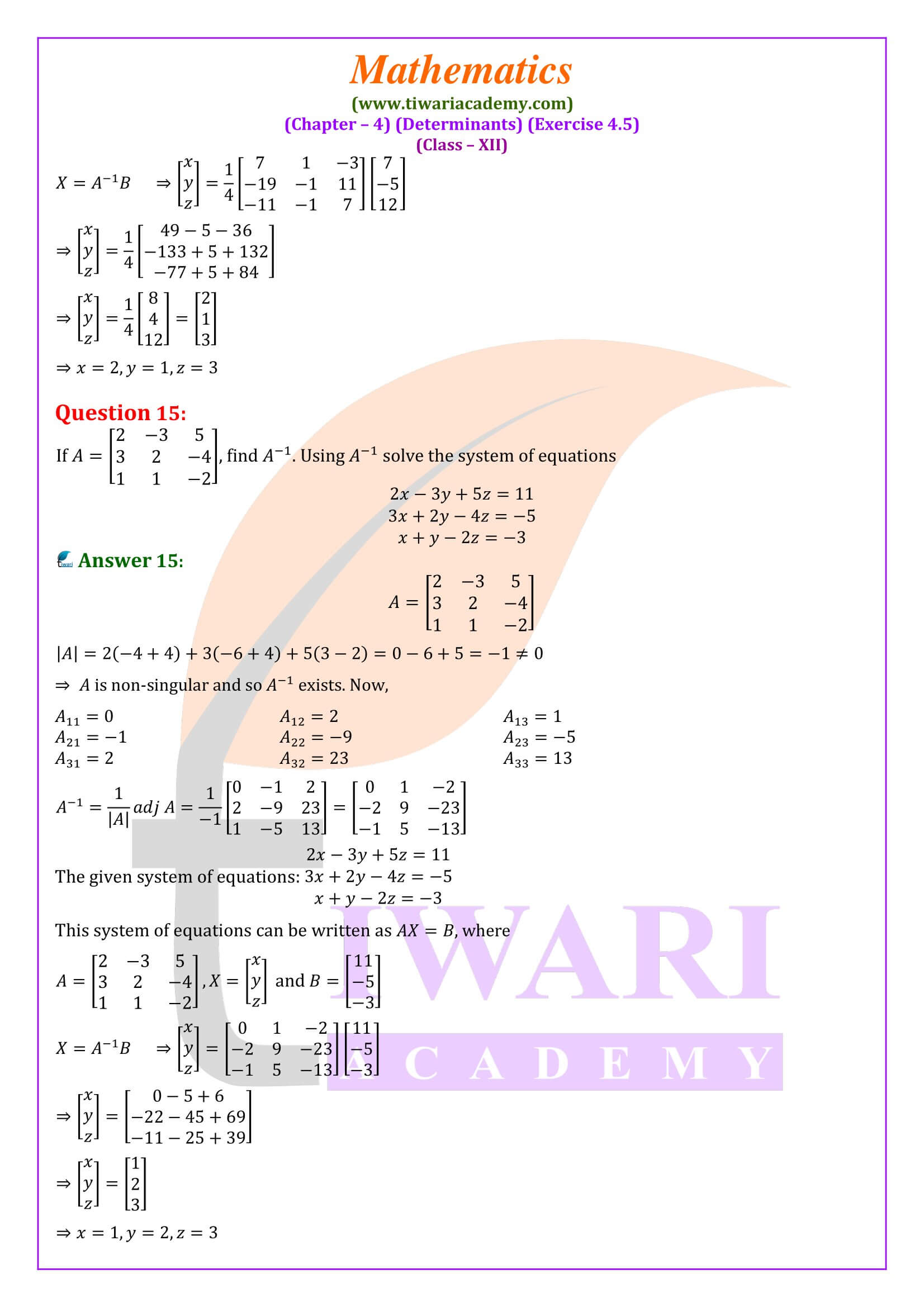 Class 12 Maths Exercise 4.5 in updated format