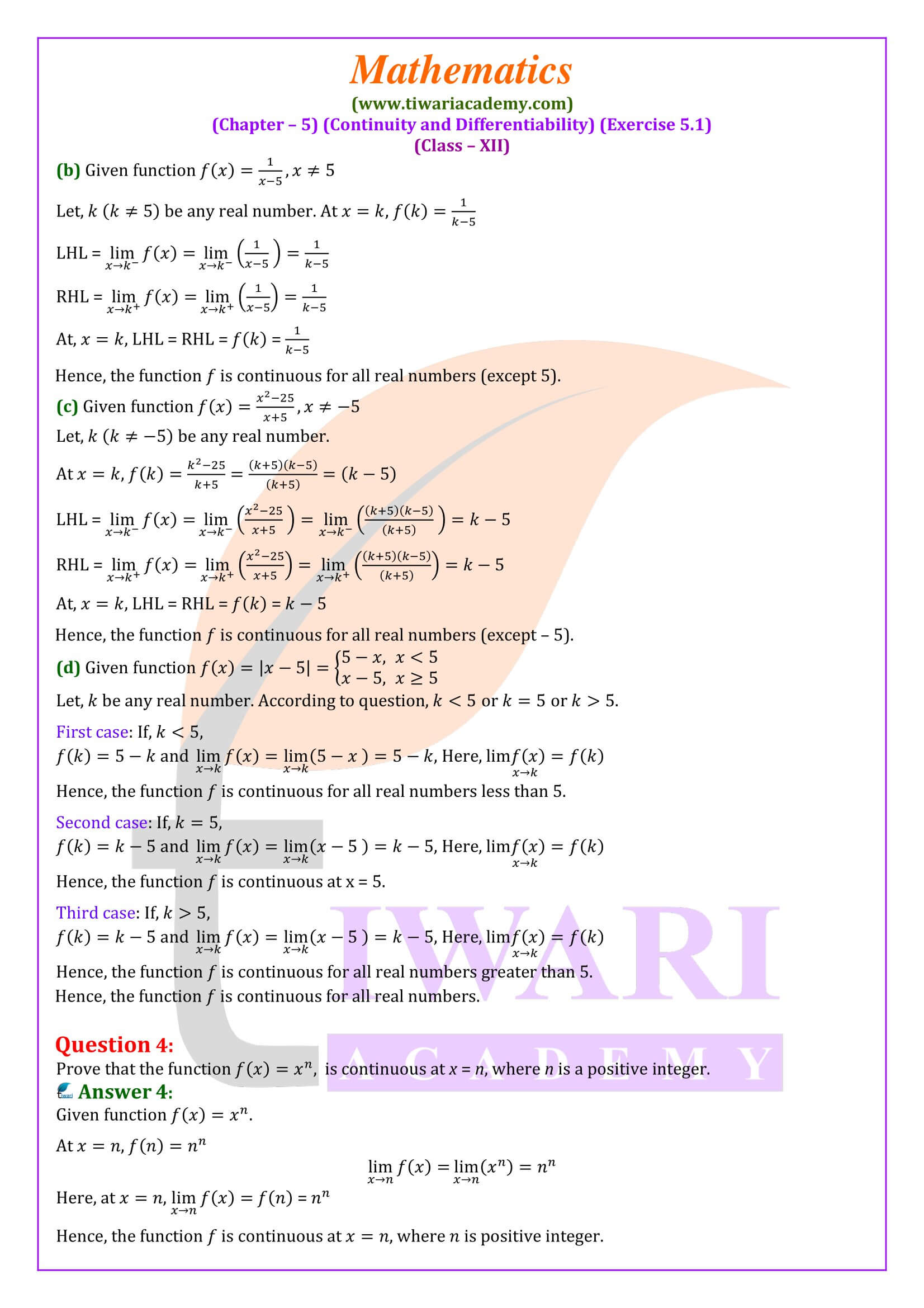 NCERT Solutions for Class 12 Maths Exercise 5.1