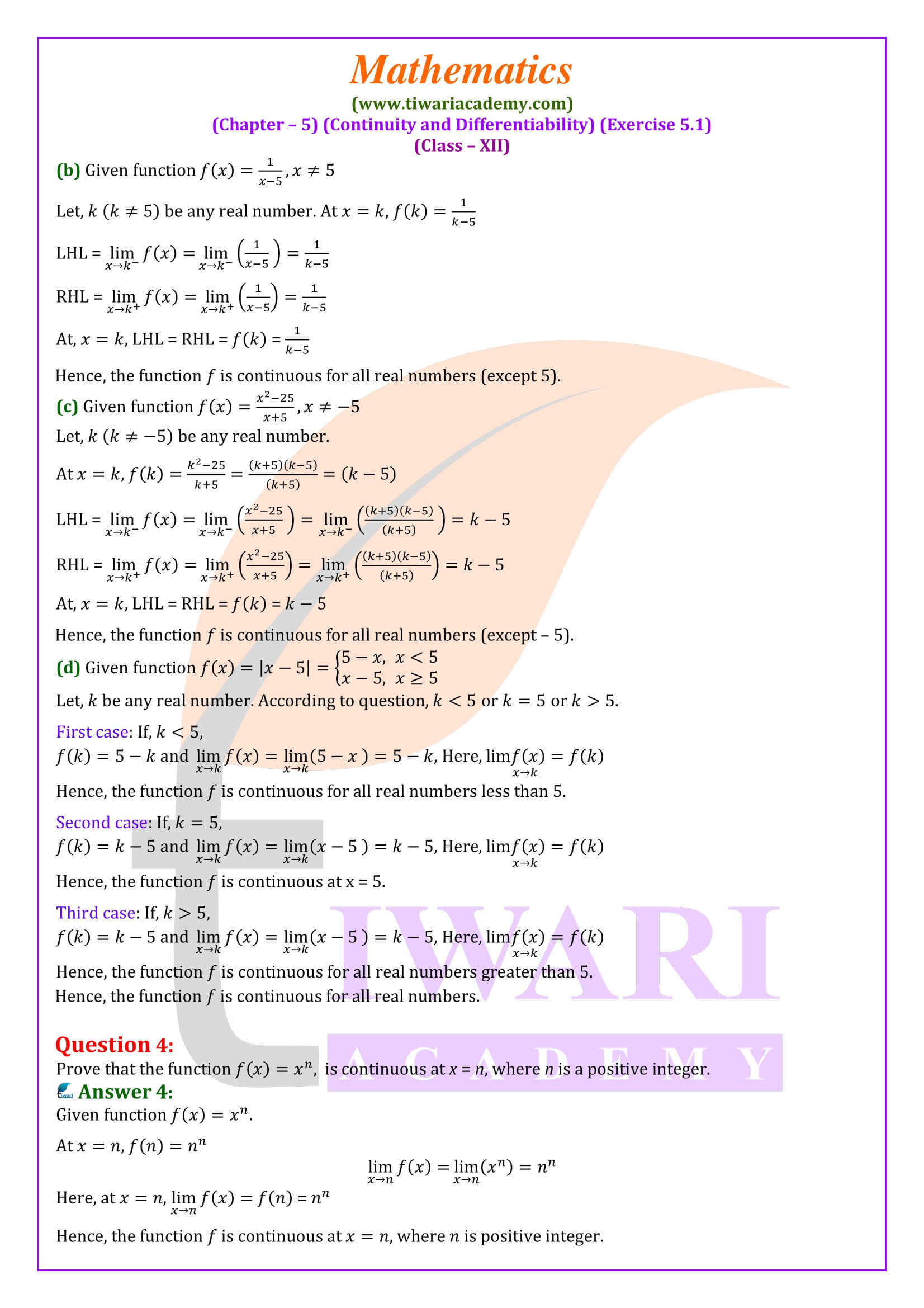 NCERT Solutions for Class 12 Maths Exercise 5.1