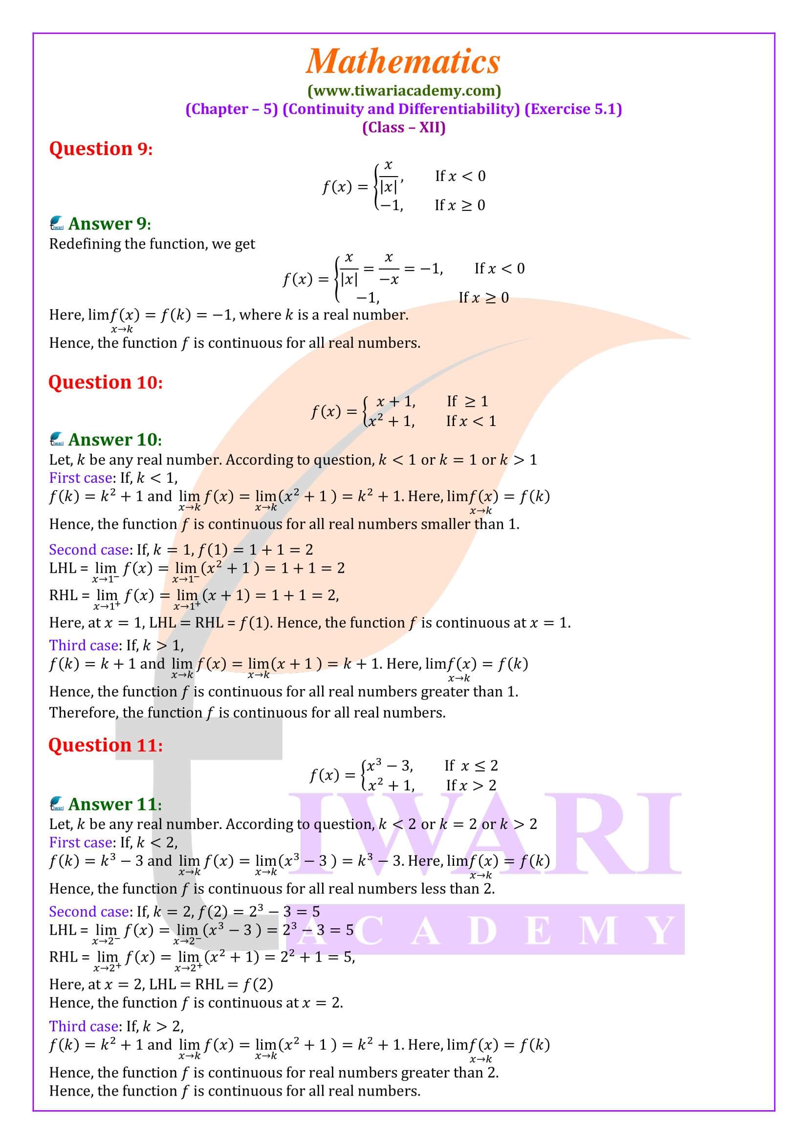 Class 12 Maths Exercise 5.1 for new session