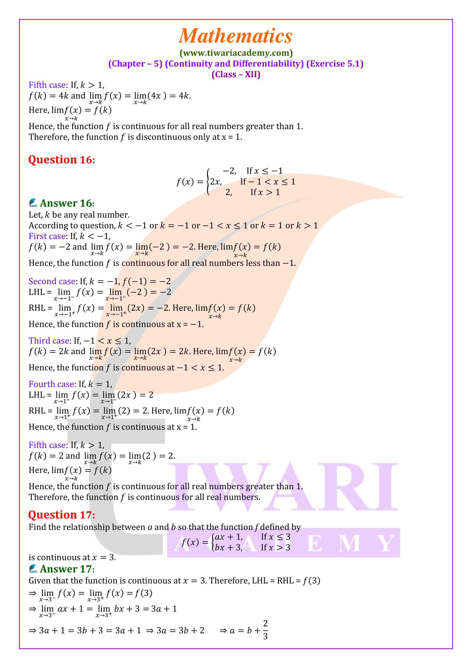 Class 12 Maths Exercise 5.1 in English