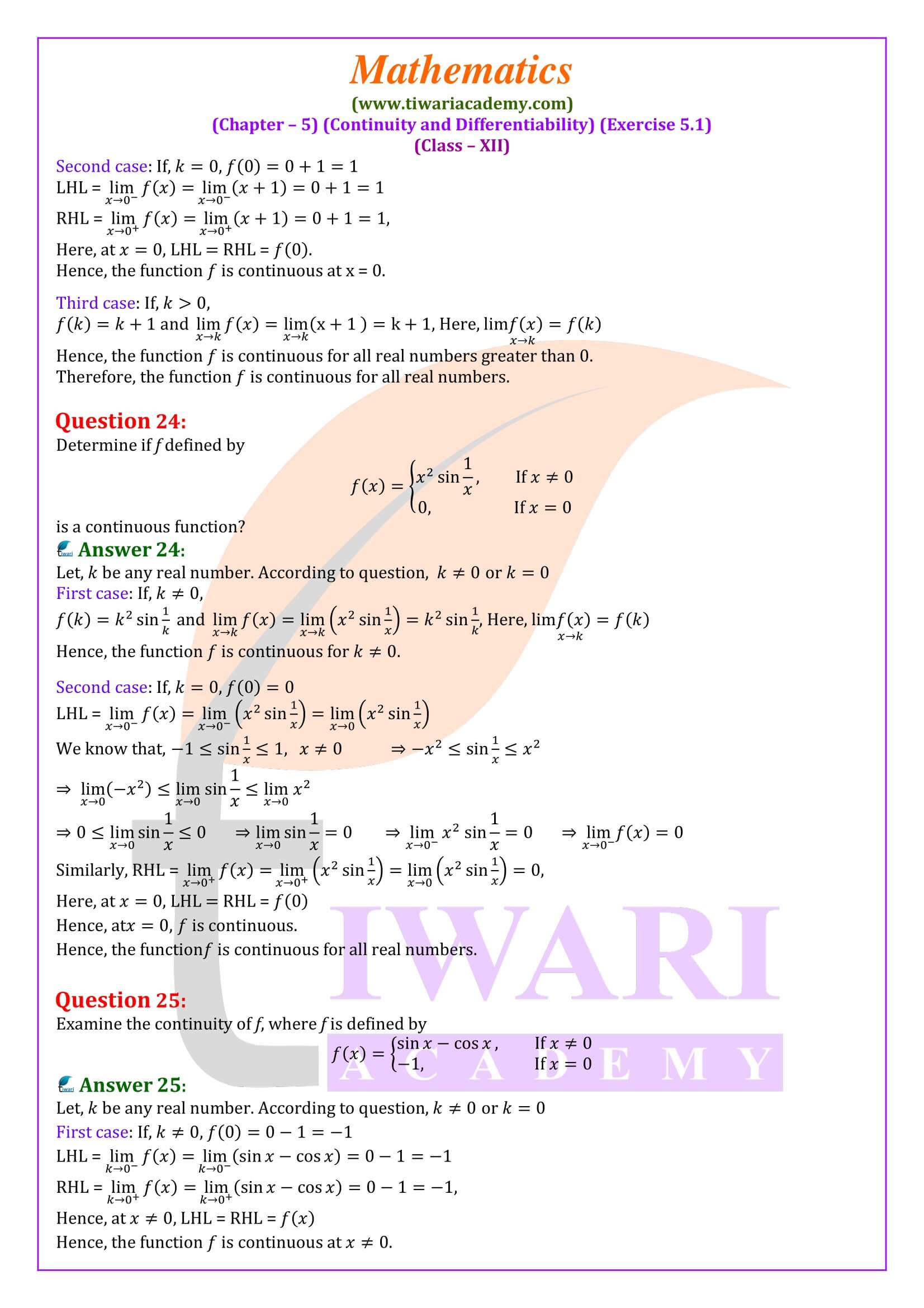 12th Maths ex. 5.1