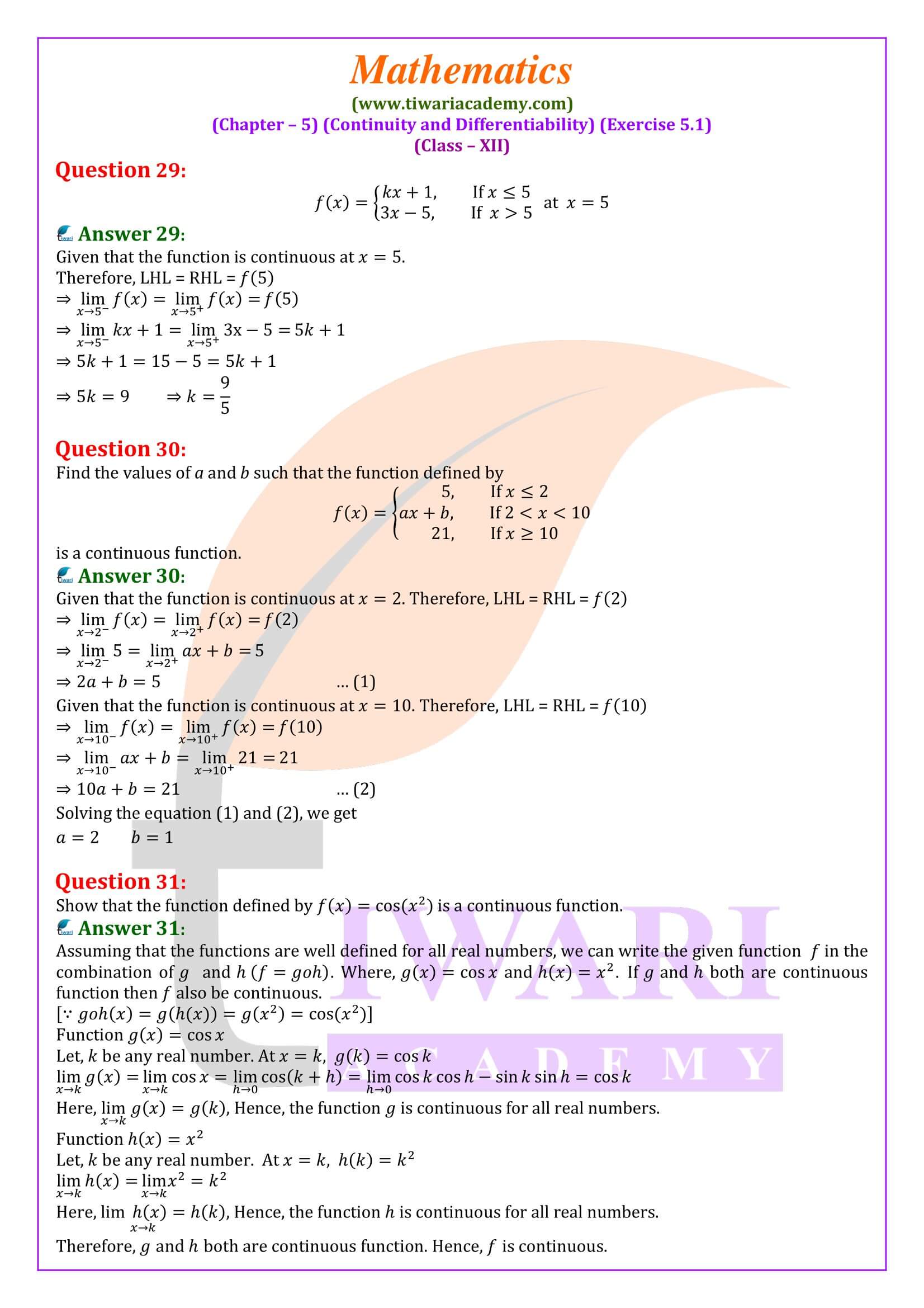 Intermediate +2 Maths ex. 5.1