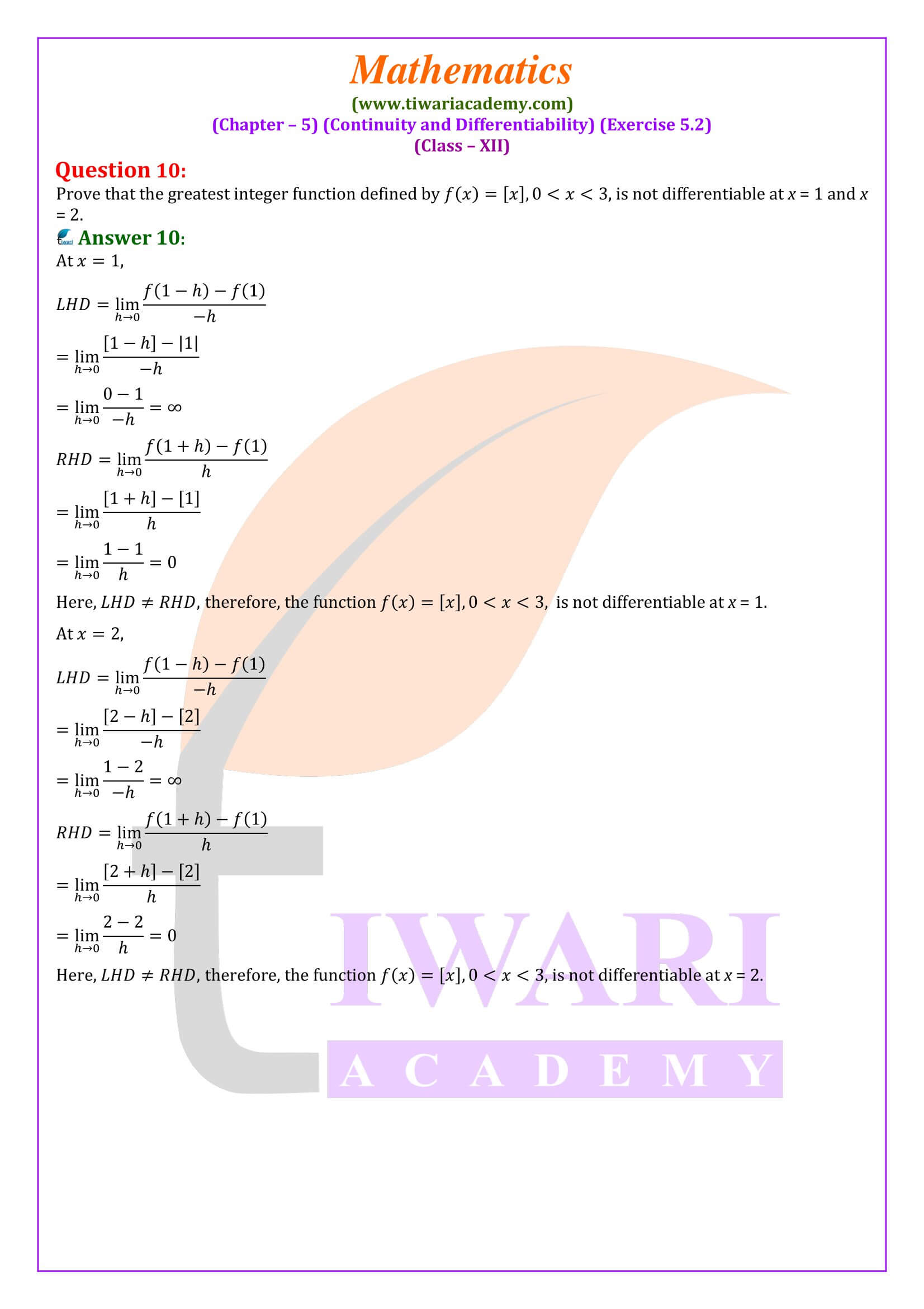 12th Maths ex. 5.2
