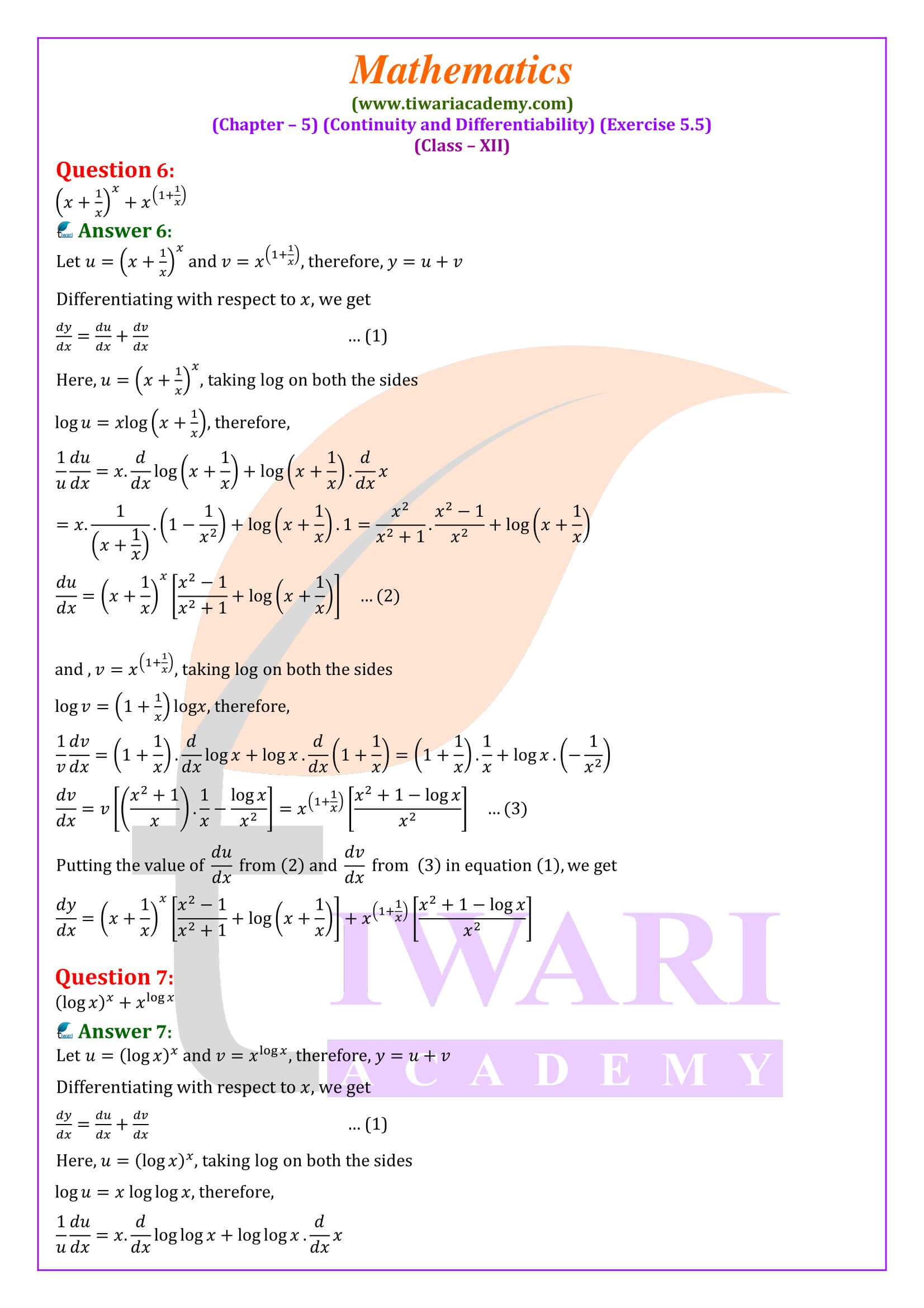 12th Maths ex. 5.5