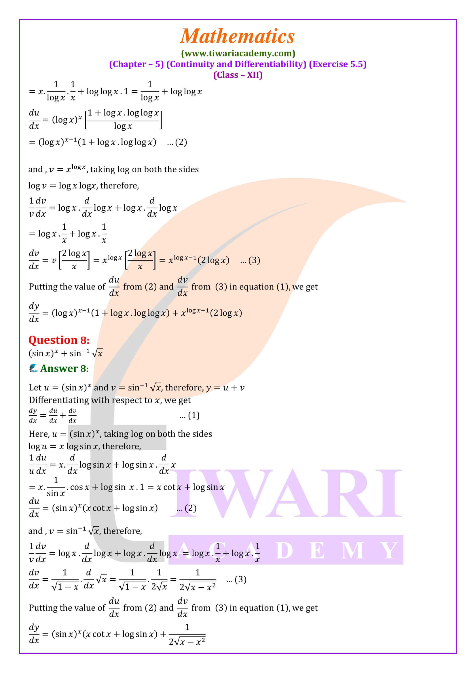 Class 12 Maths ex. 5.5