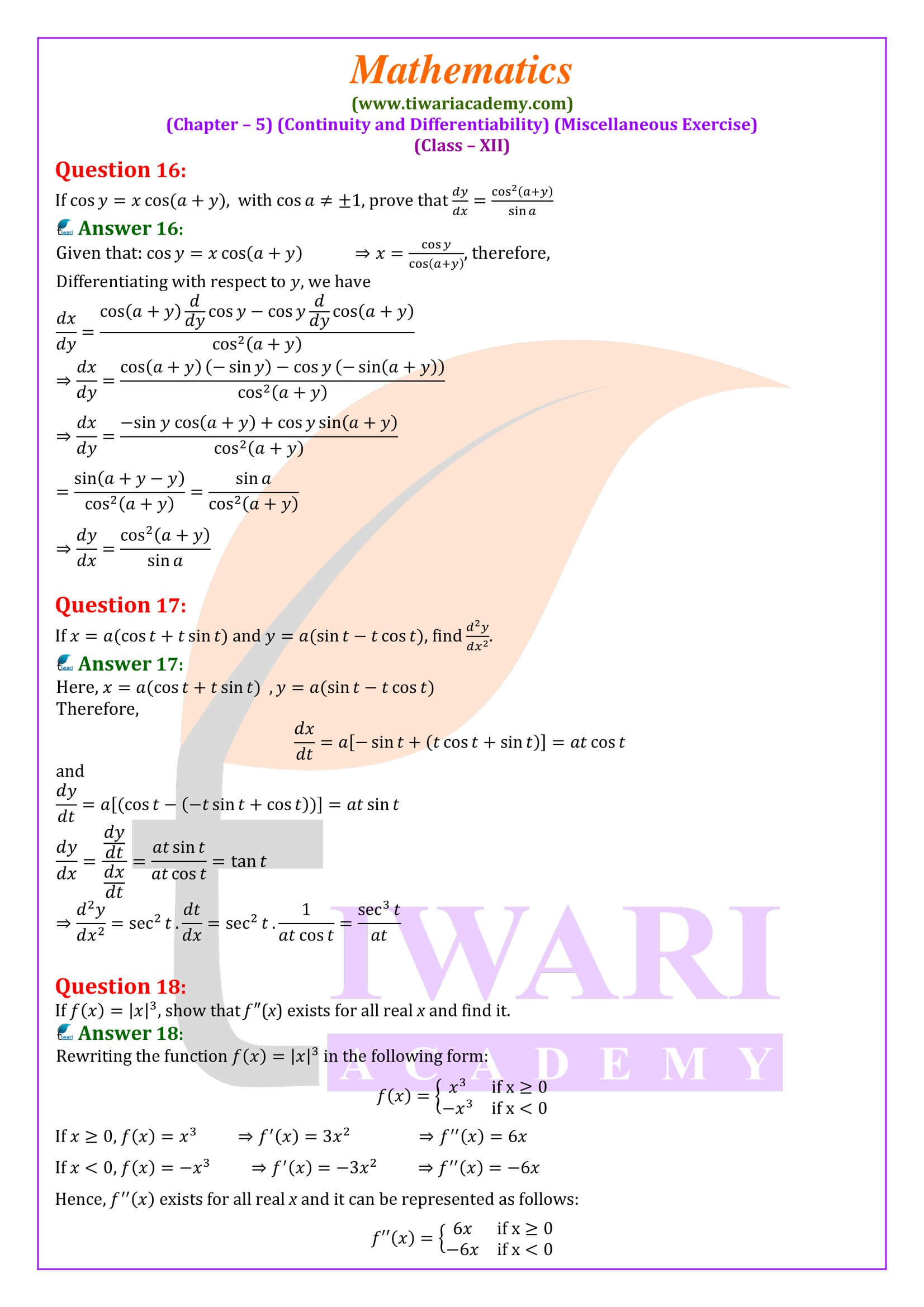 12th Maths misc. ex. 5 solutions in English