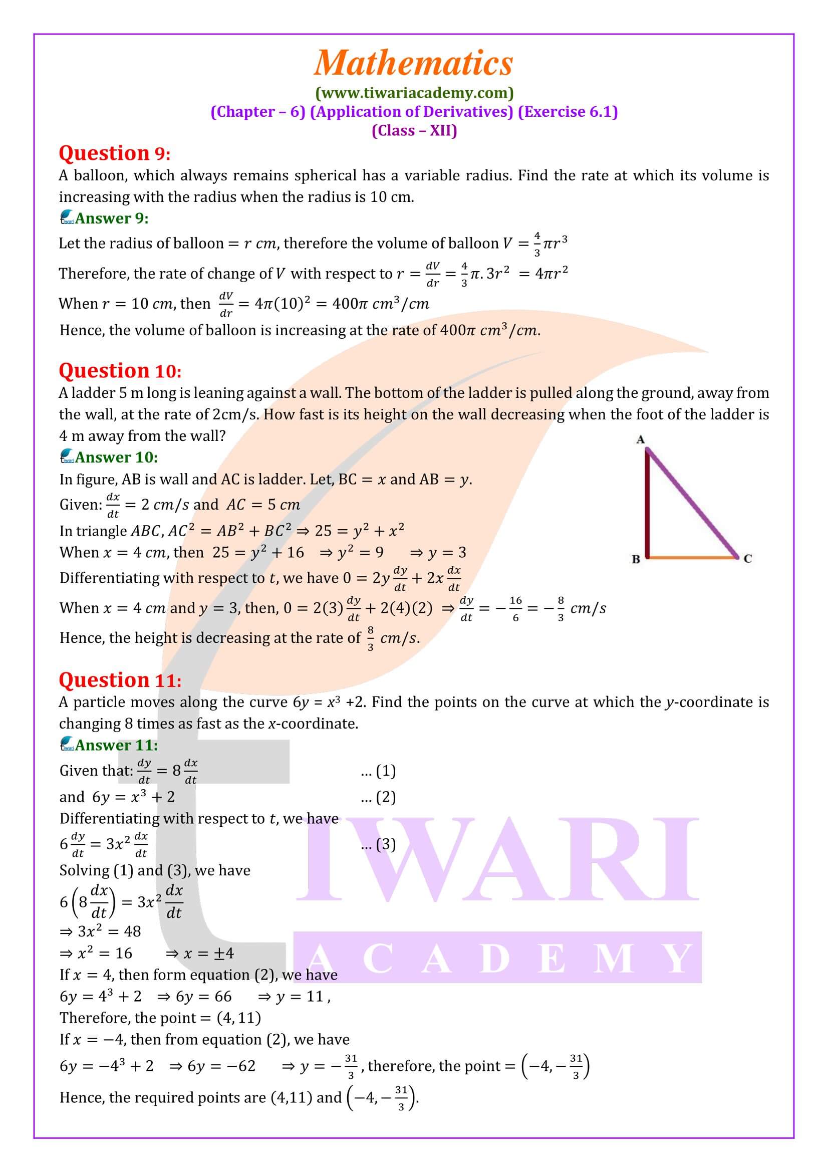 NCERT Solutions for Class 12 Maths Exercise 6.1