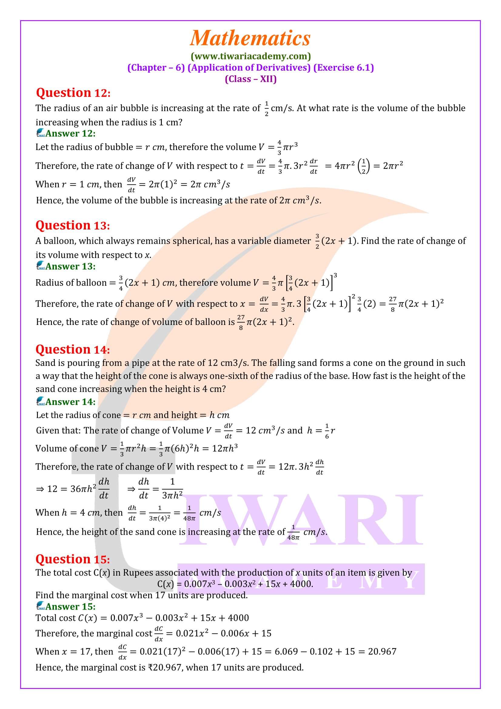 Class 12 Ex. 6.1 Maths