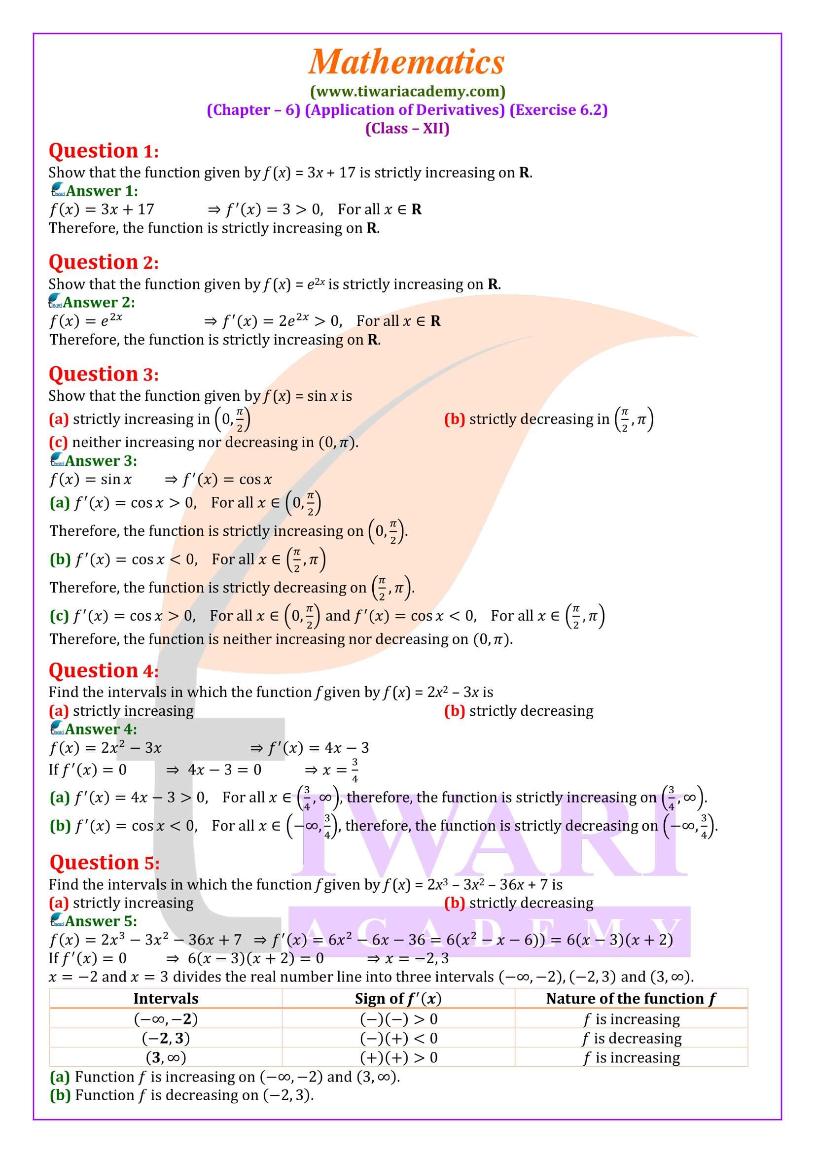 Class 12 Maths Exercise 6.2