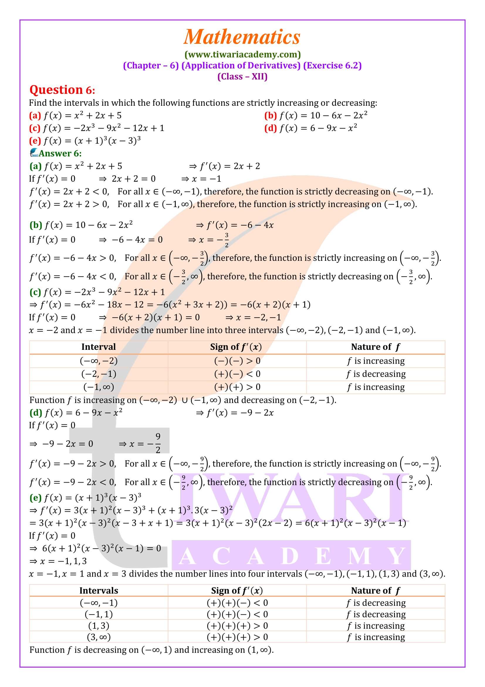 NCERT Solutions for Class 12 Maths Exercise 6.2
