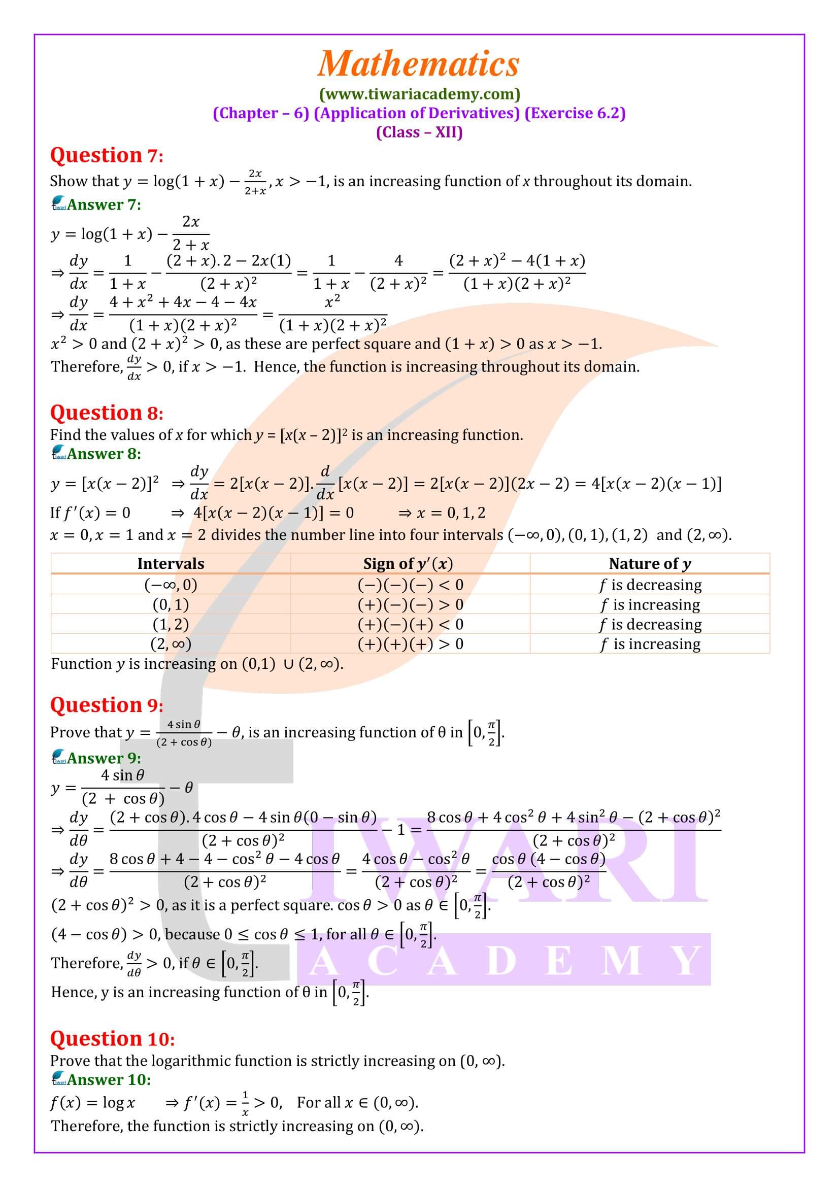 Ex. 6.2 class 12th Maths