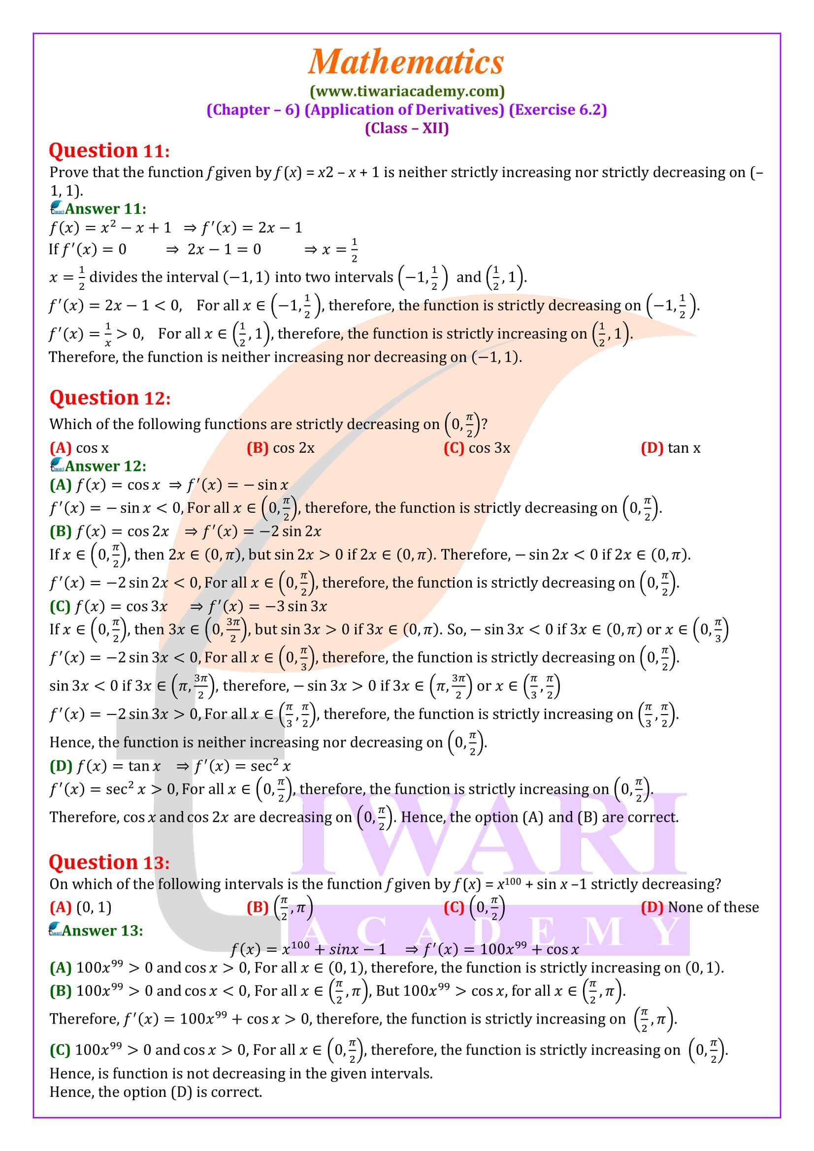 Class 12 Mathematics ex. 6.2