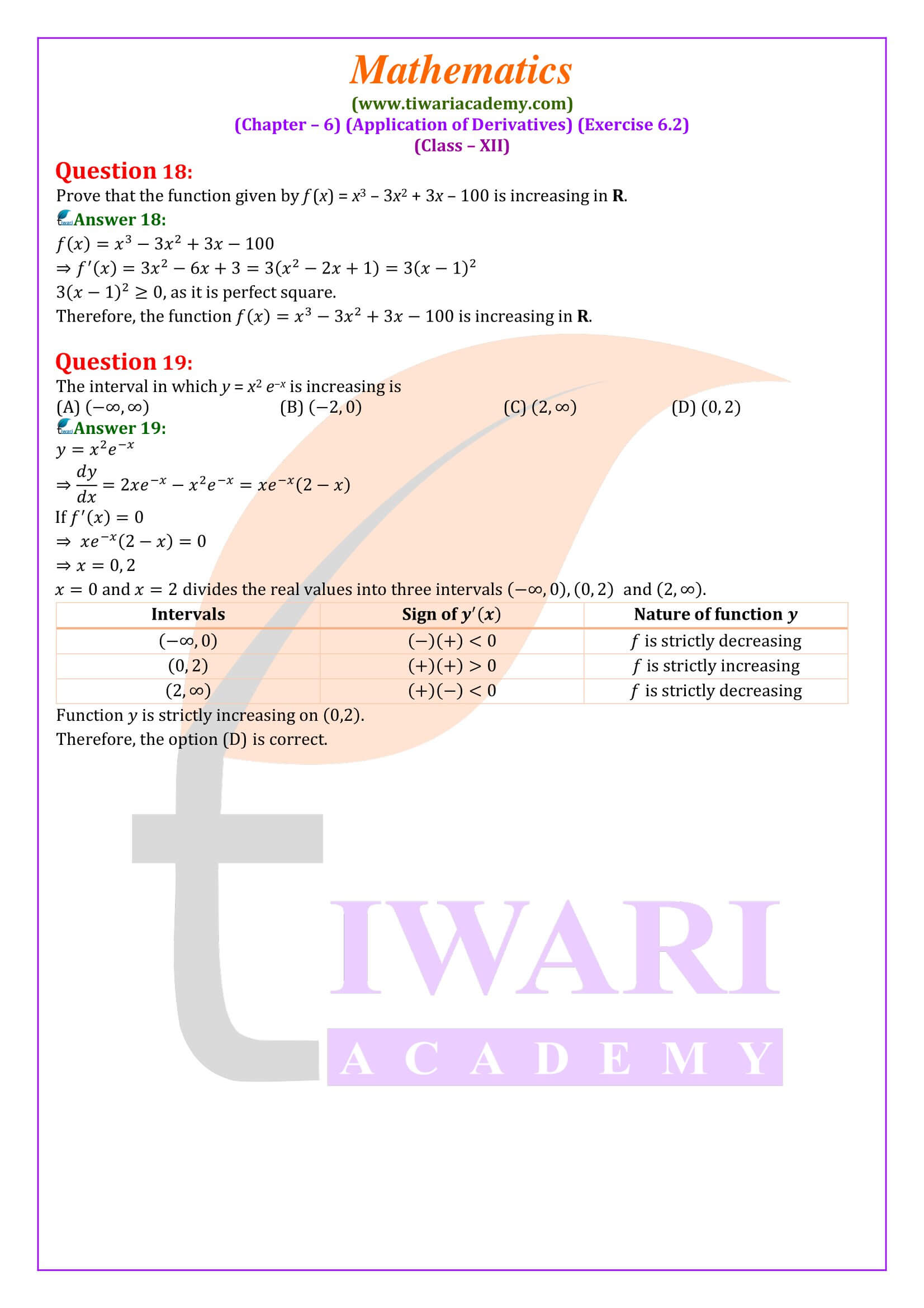 Class 12 Maths Exercise 6.2 updated for new session