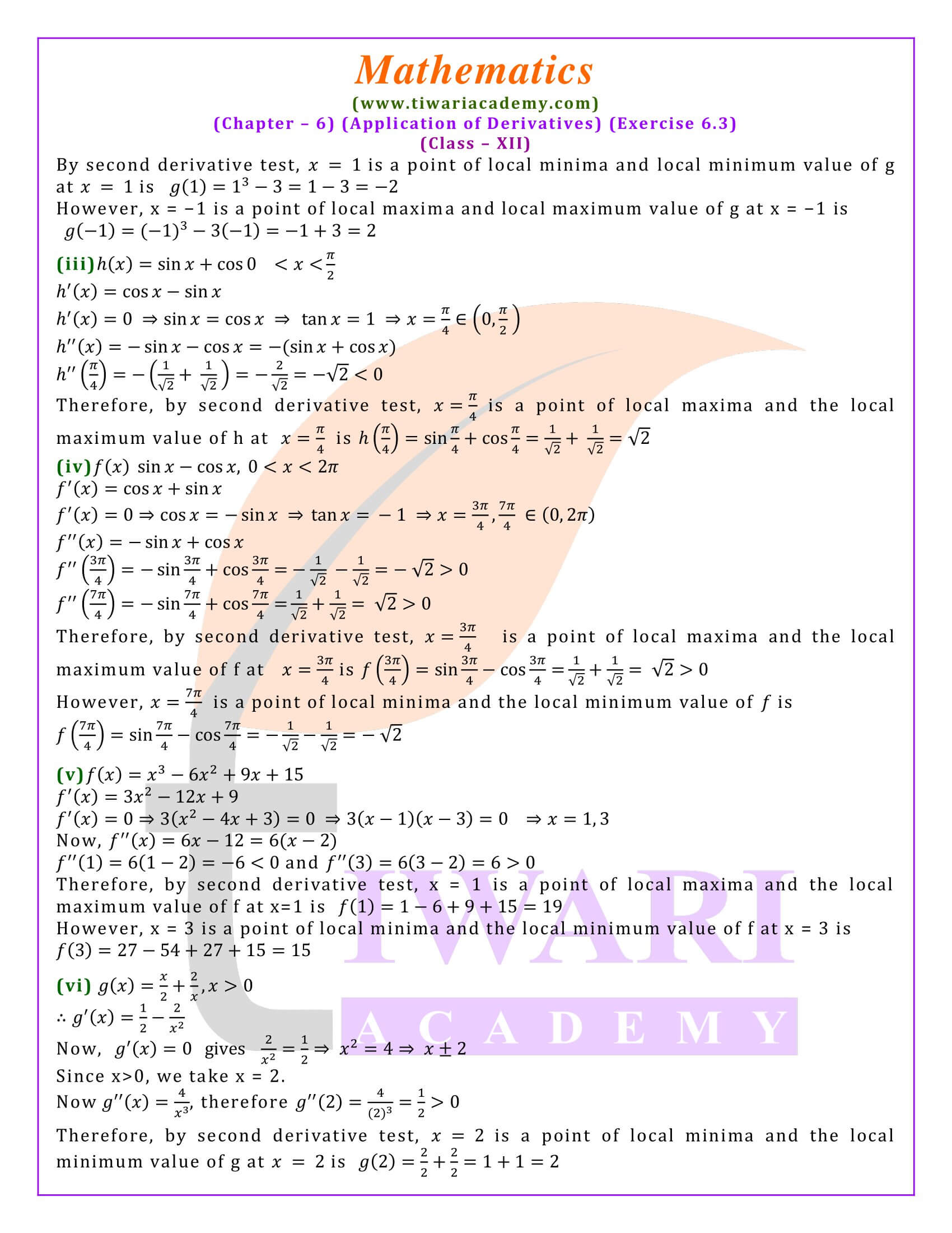 Class 12 Maths Exercise 6.3 in English Medium