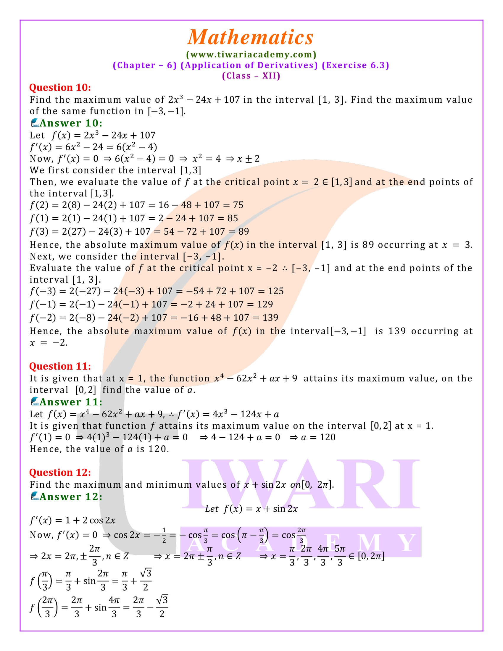 12th Maths ex. 6.3 solutions