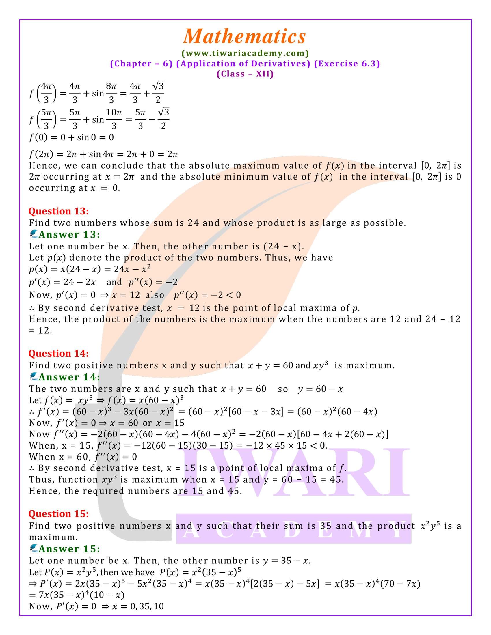 12th Maths ex. 6.3 question answers