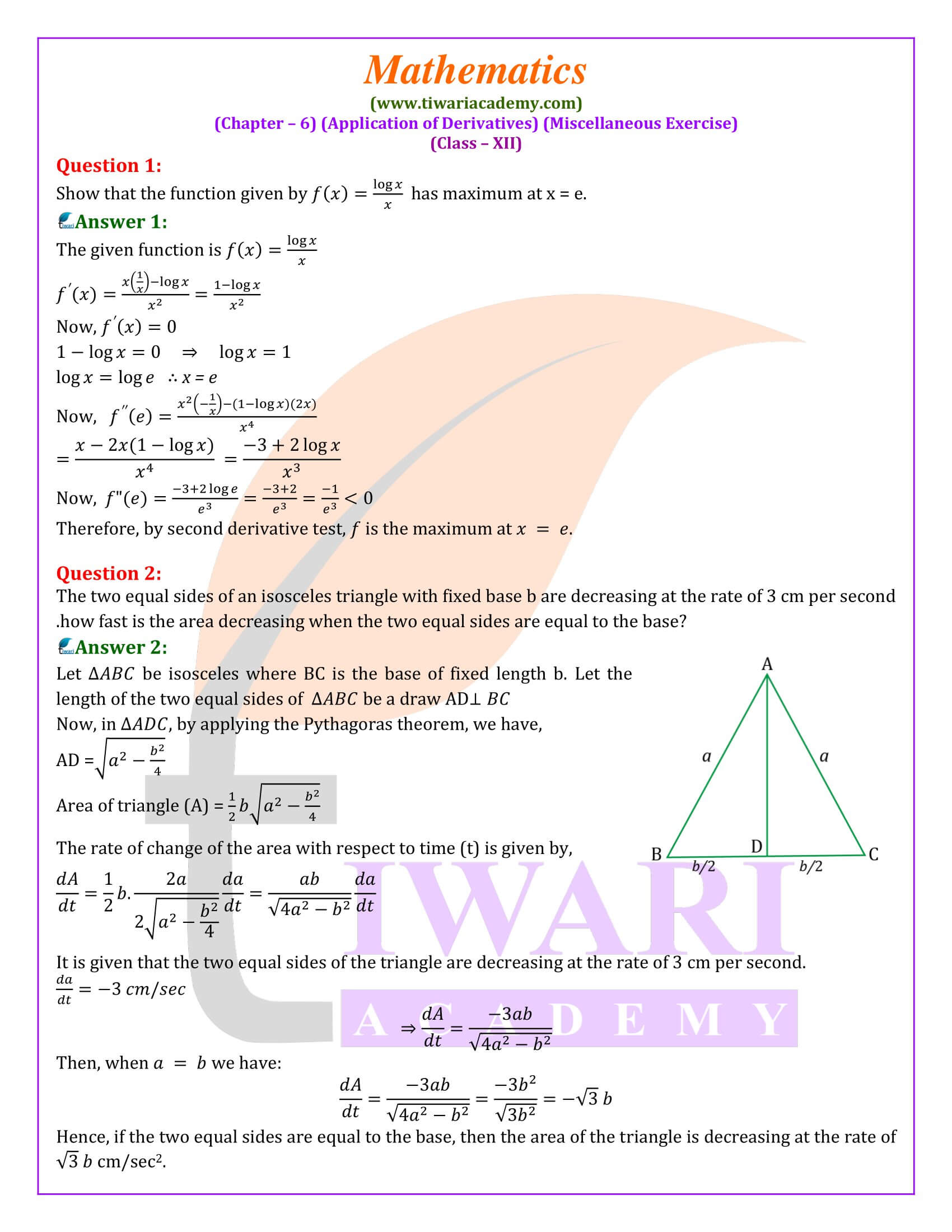 Class 12 Maths Chapter 6 Miscellaneous Exercise
