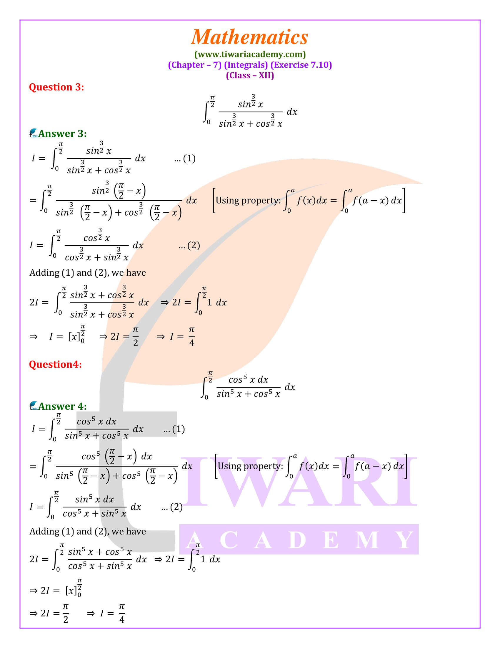 Class 12 Maths Exercise 7.10 solutions in english