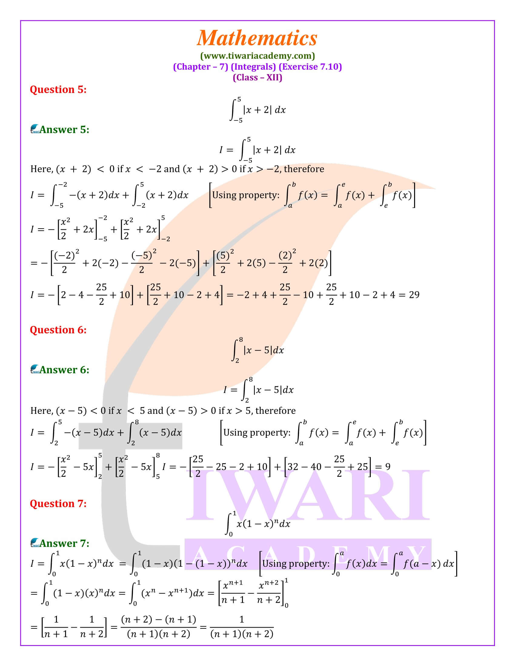 NCERT Solutions for Class 12 Maths Exercise 7.10
